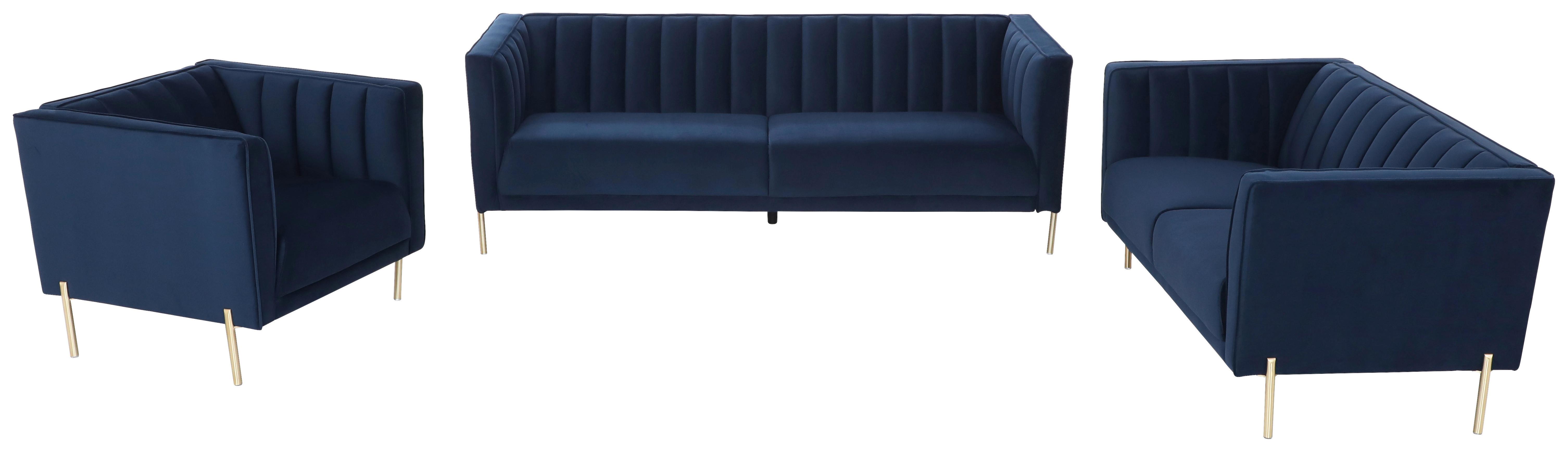 Sessel Sono - Blau/Goldfarben, Design, Textil (101/85/75cm) - Livetastic
