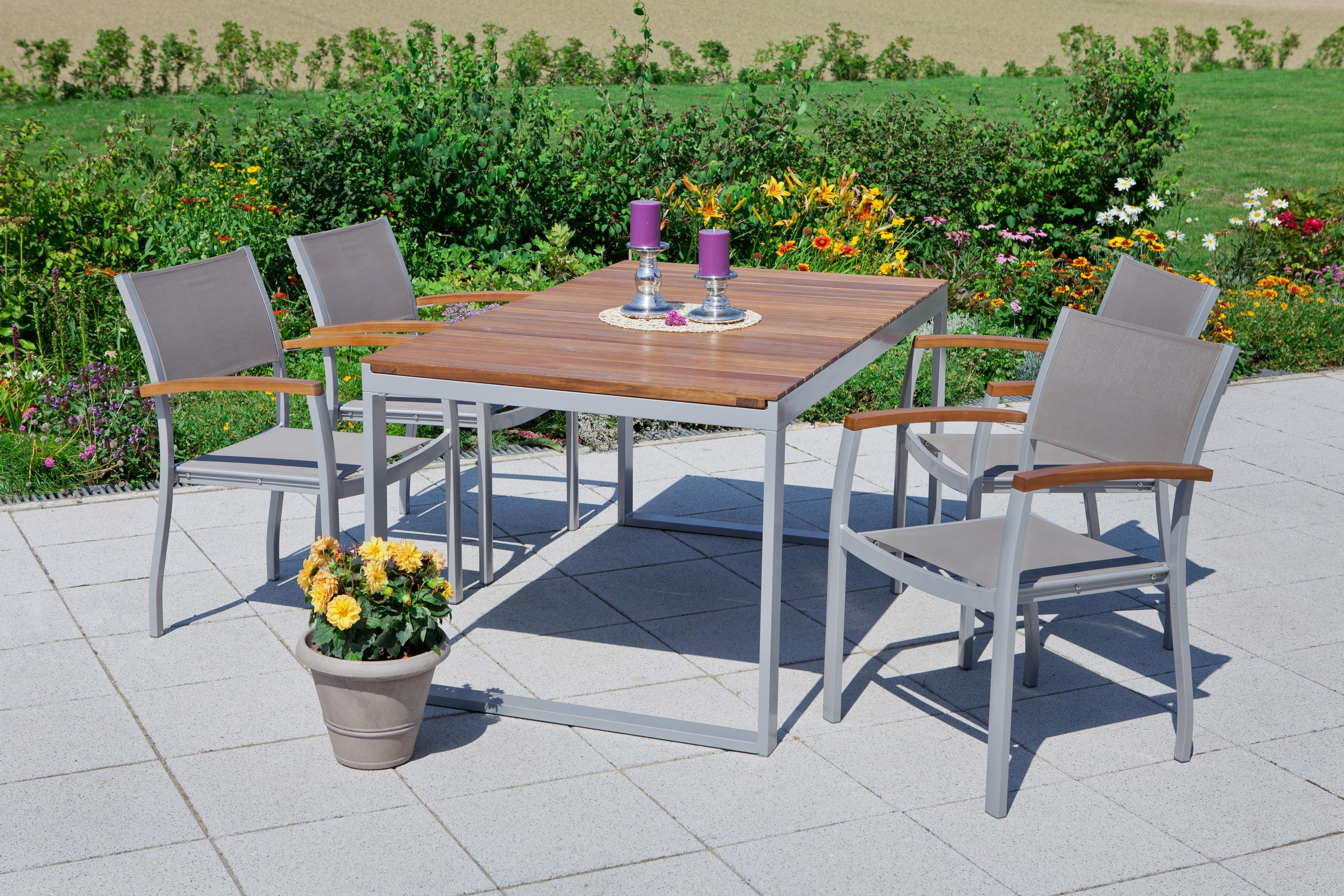Gartenmöbel Set 5-Tlg. Naxos Aluminium/Akazienholz - Silberfarben/Grau, ROMANTIK / LANDHAUS, Holz/Textil - Gardenson