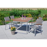 Gartenmöbel Set 5-tlg. Naxos Aluminium/akazienholz - Silberfarben/Grau, ROMANTIK / LANDHAUS, Holz/Textil - Gardenson