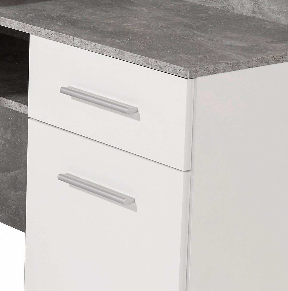 Eckschreibtisch Mit Stauraum B: 141,6 Cm Moni, Betonoptik - Dunkelgrau/Weiß, MODERN, Holzwerkstoff (141,6/80,5/124cm)