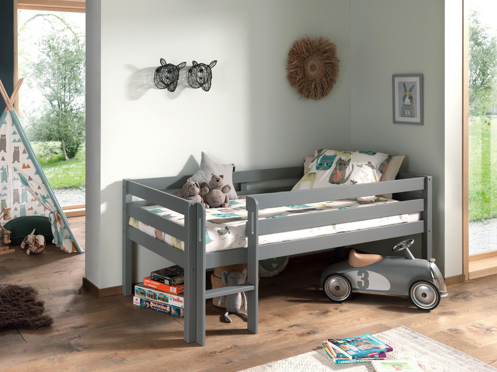 Hochbett Pino Grau Lackiert 90x200 Cm