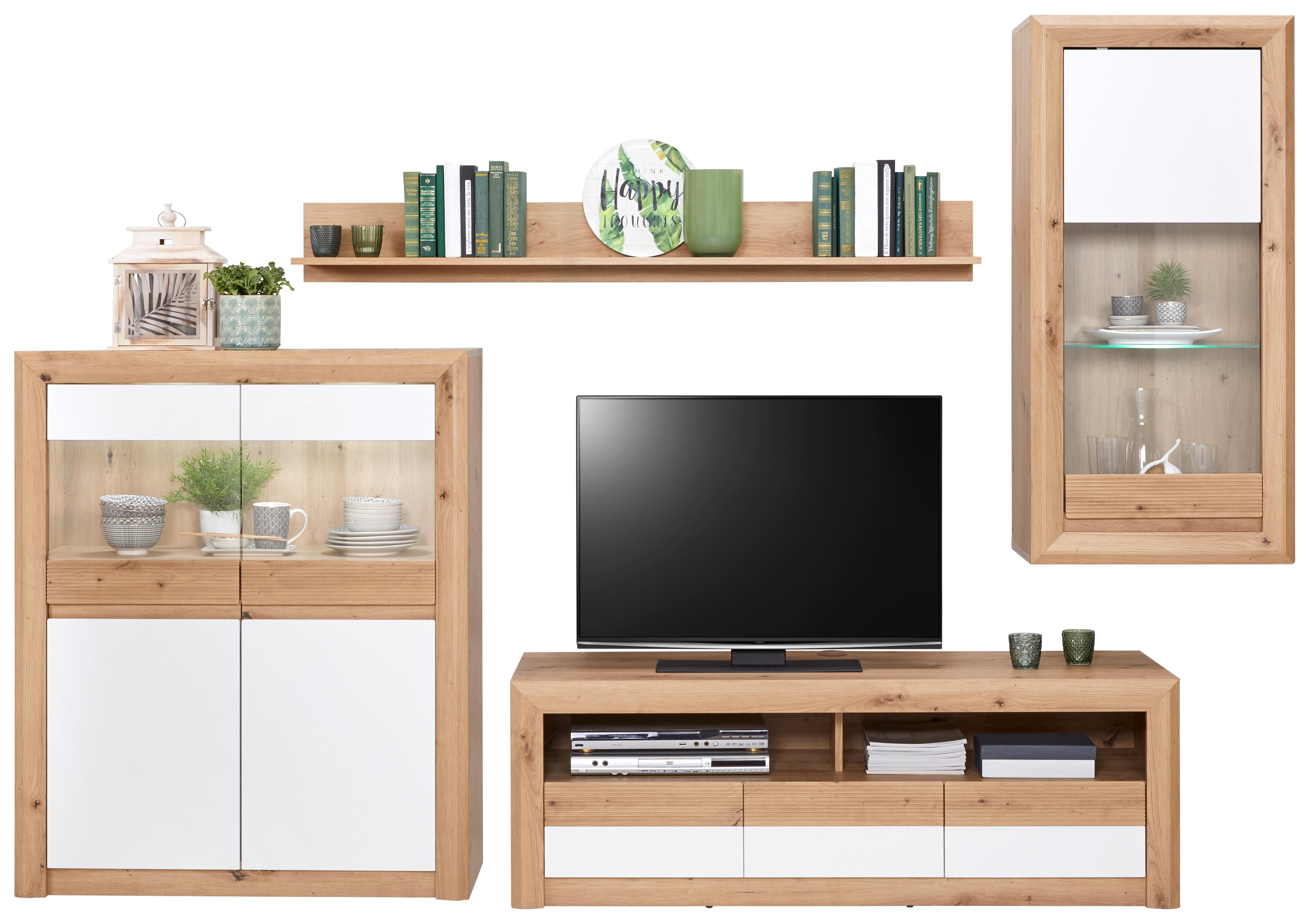 Wohnkombination 4-tlg. Mit Led Kashmir New, Eiche Dekor/weiß - Eichefarben/Weiß, MODERN, Holzwerkstoff (272/192/49cm) - James Wood