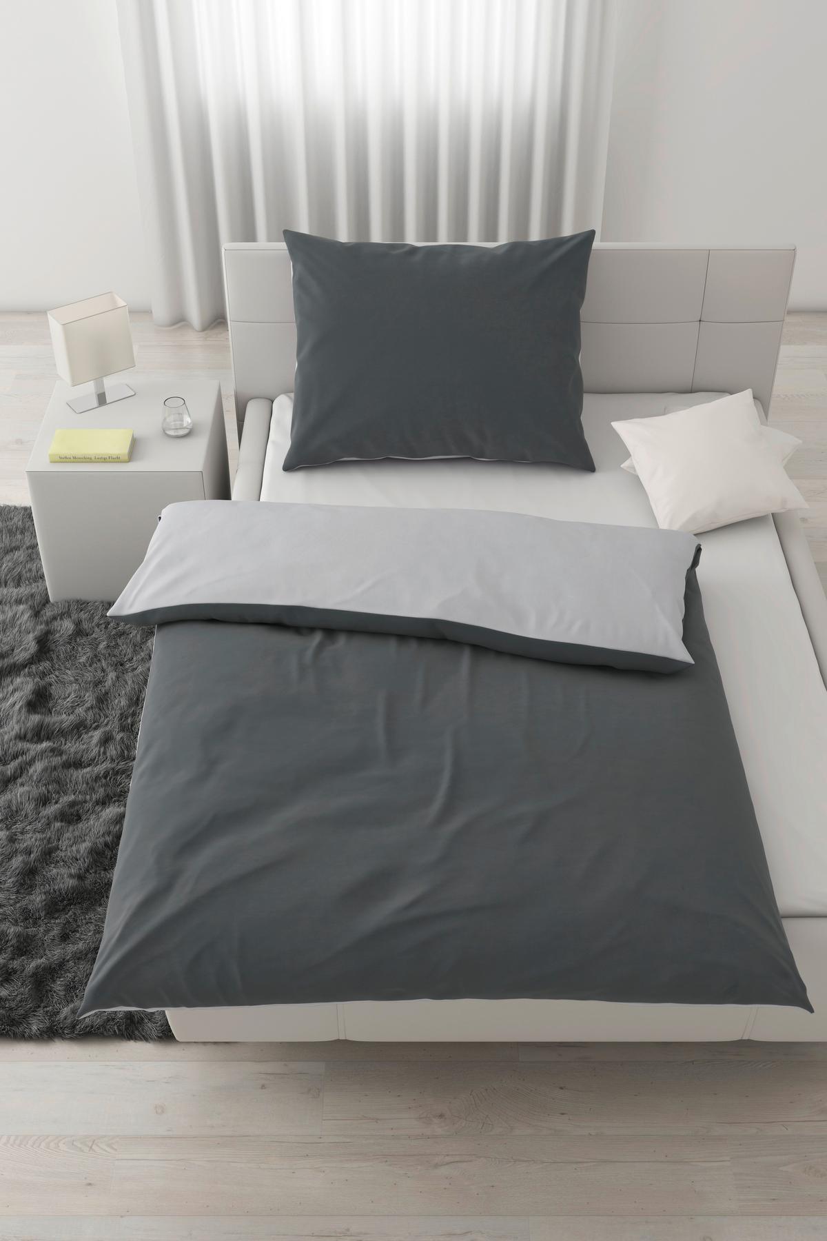 Povlečení Annika, 140/200cm, stříbrná - barvy stříbra/antracitová, textil (140/200cm) - Modern Living