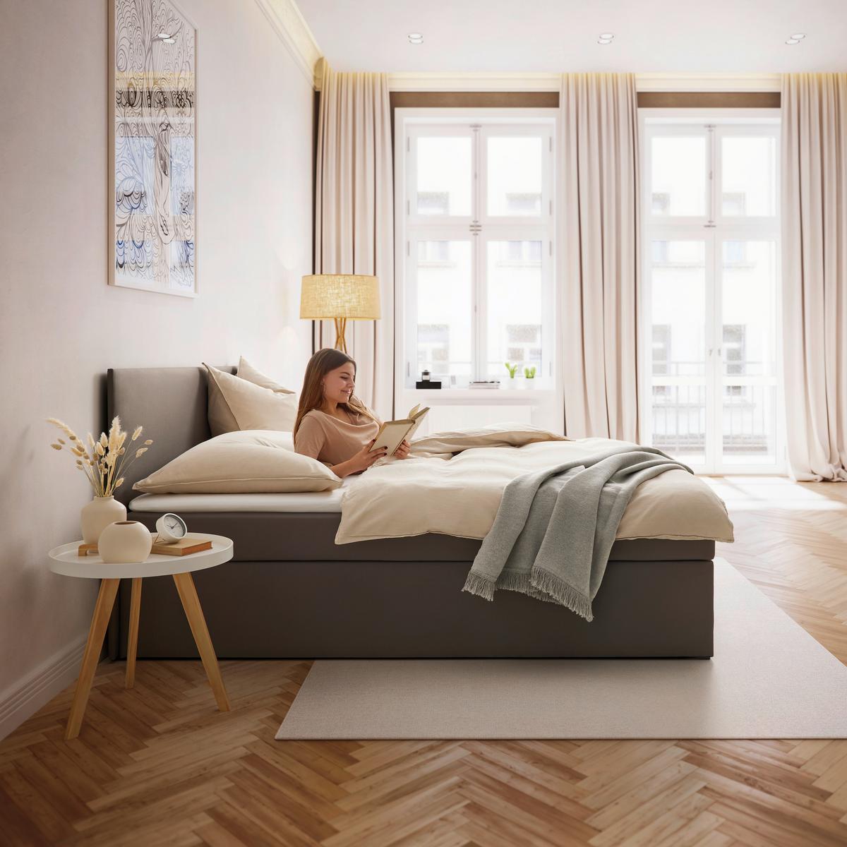 Boxspringová postel LUCY 180x200, šedá - šedá/antracitová, Moderní, dřevo/kompozitní dřevo (180/200cm) - Bessagi Home