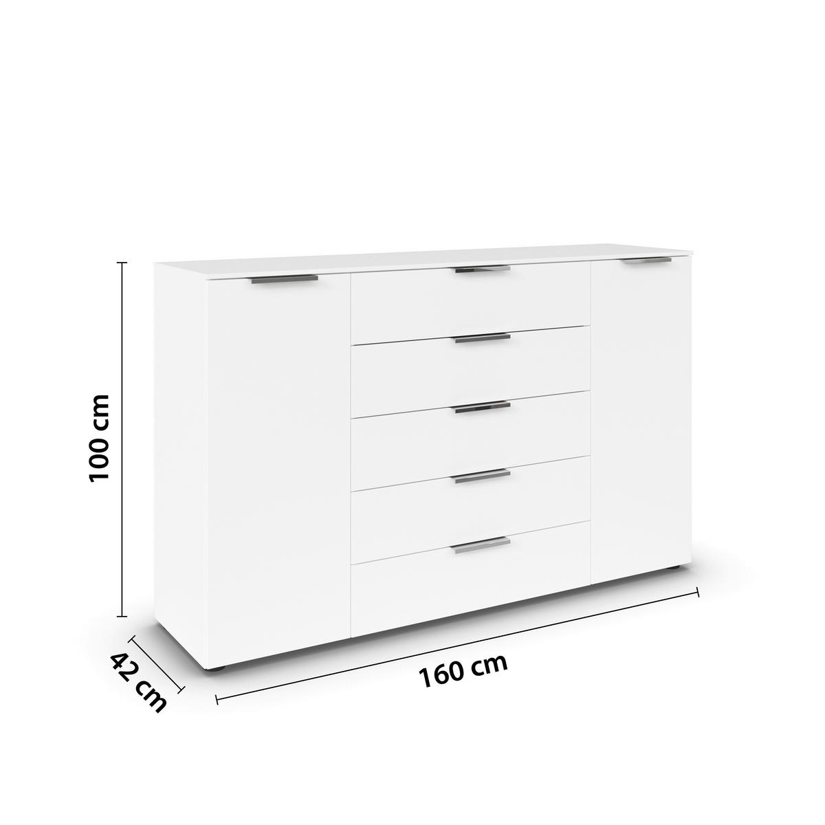 Kommode Flipp Weiß/Graphitfarben B: 160 cm - Chromfarben/Schwarz, MODERN, Holzwerkstoff (160/100/42cm) - Rauch Möbel
