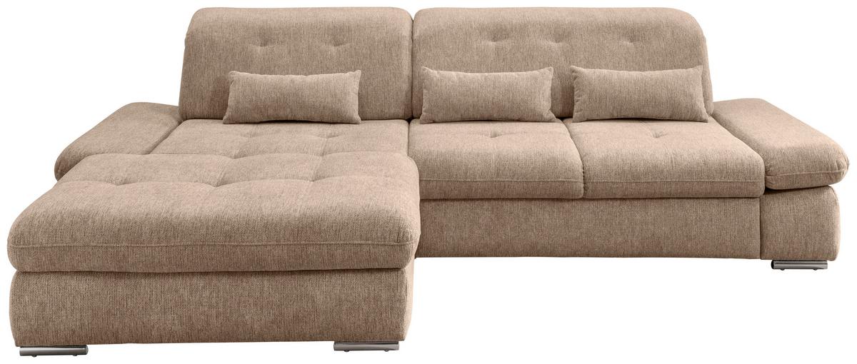 Ecksofa Dalida Hellbraun S: 196x300 cm - Chromfarben/Hellbraun, Design, Textil (196/300cm) - Livetastic