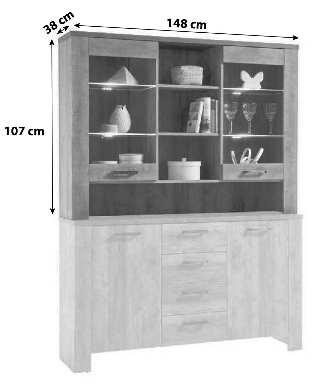 Kommodenaufsatz B: 148 cm Edmonton, Samdal Eiche Dekor - Eichefarben/Anthrazit, Basics, Glas/Holzwerkstoff (148/107/38cm) - MID.YOU