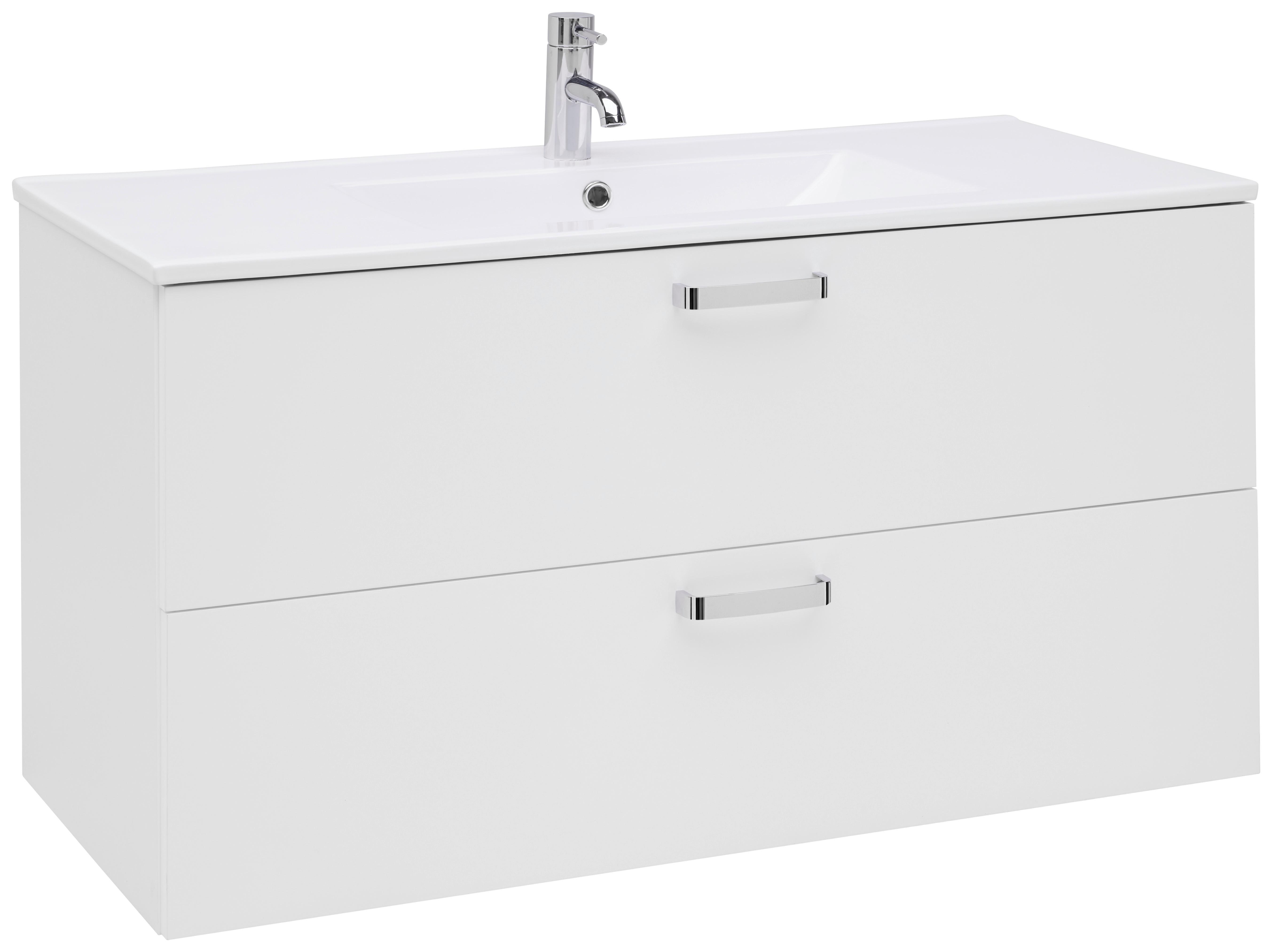 Waschbecken Mit Unterschrank B: 100 Cm Weiß - Weiß Hochglanz/Weiß, KONVENTIONELL, Keramik/Holzwerkstoff (100/56/46,5cm) - Ondega