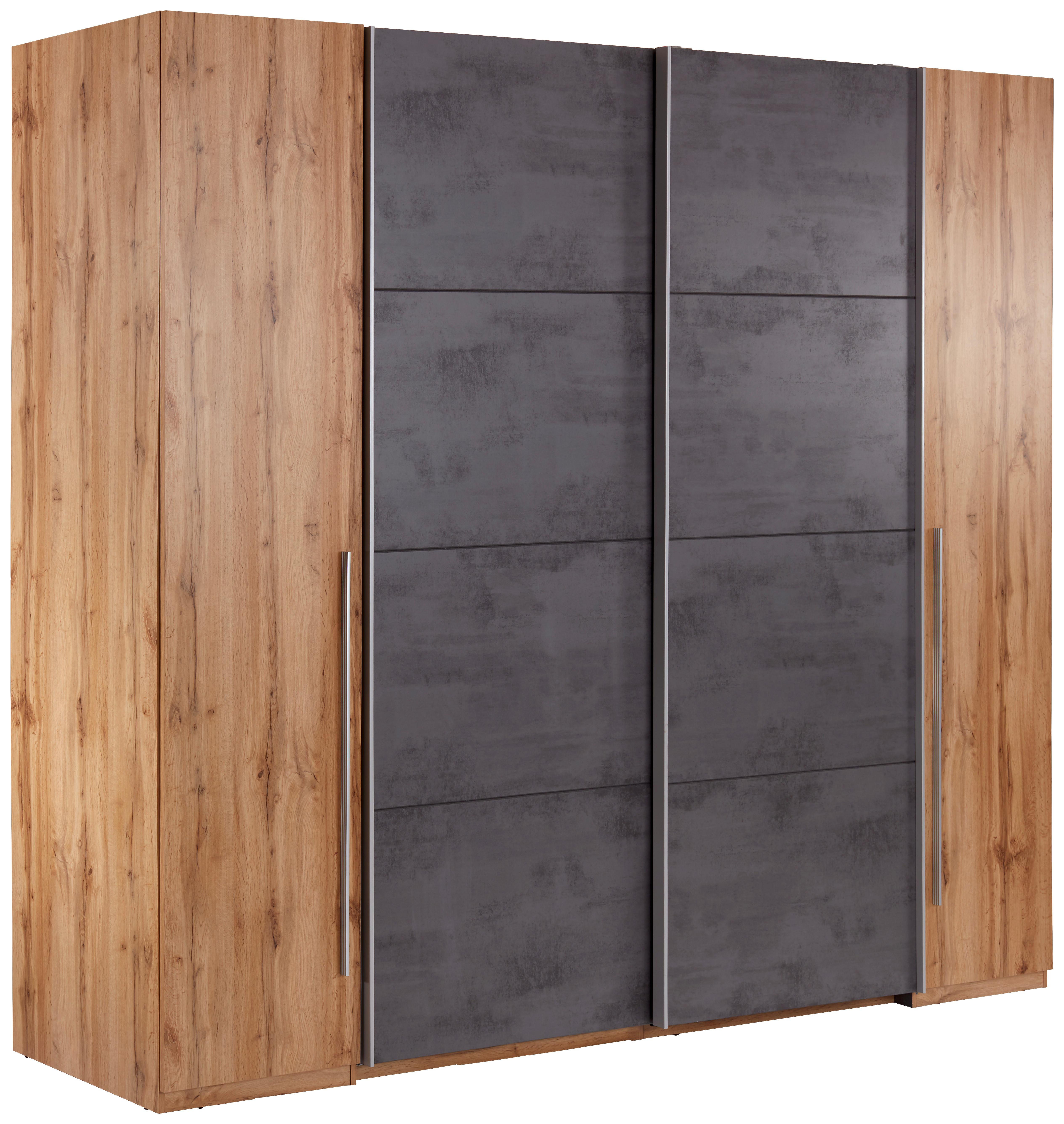 4dveřová Šatní Skříň Tokio - šedá/barvy dubu, Moderní, kov/kompozitní dřevo (312/225,5/60,3cm)
