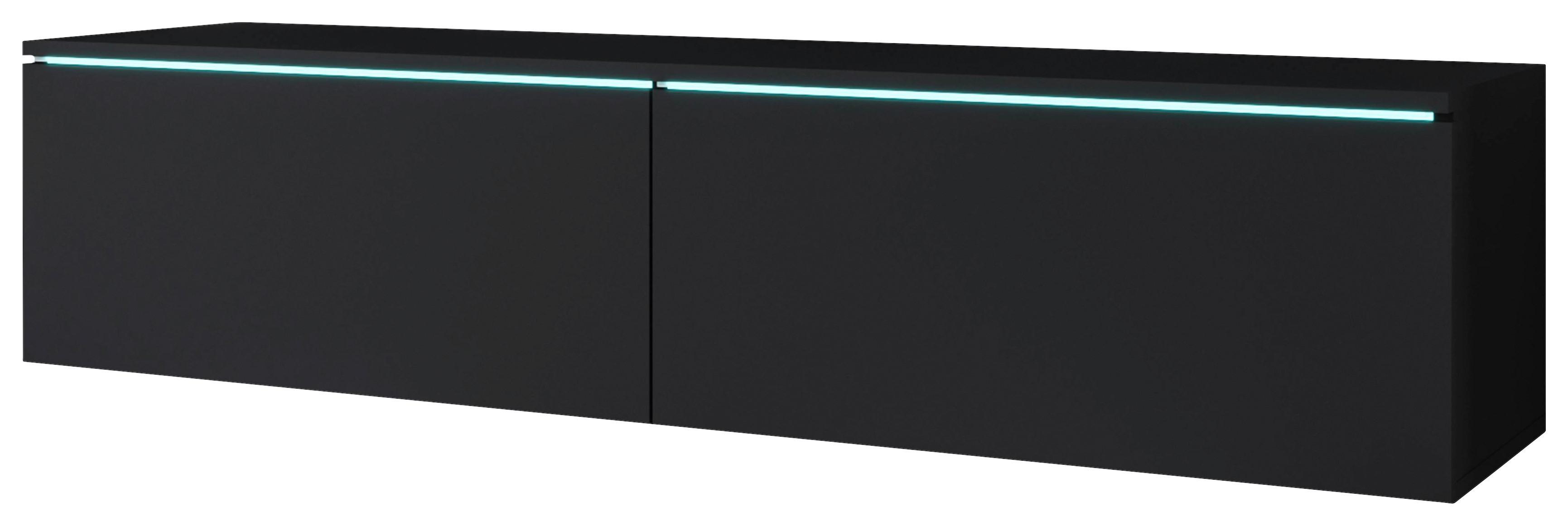 Nízká komoda s LED osvětlením 140 cm - šedá/černá, Basics, kompozitní dřevo/plast (140/30/33cm) - P & B