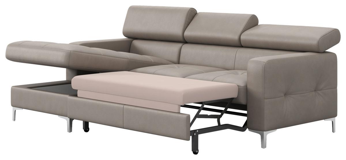 Ecksofa mit Schlaffunktion Sammy Grau Leder - Chromfarben/Grau, Design, Leder (168/227cm) - Livetastic