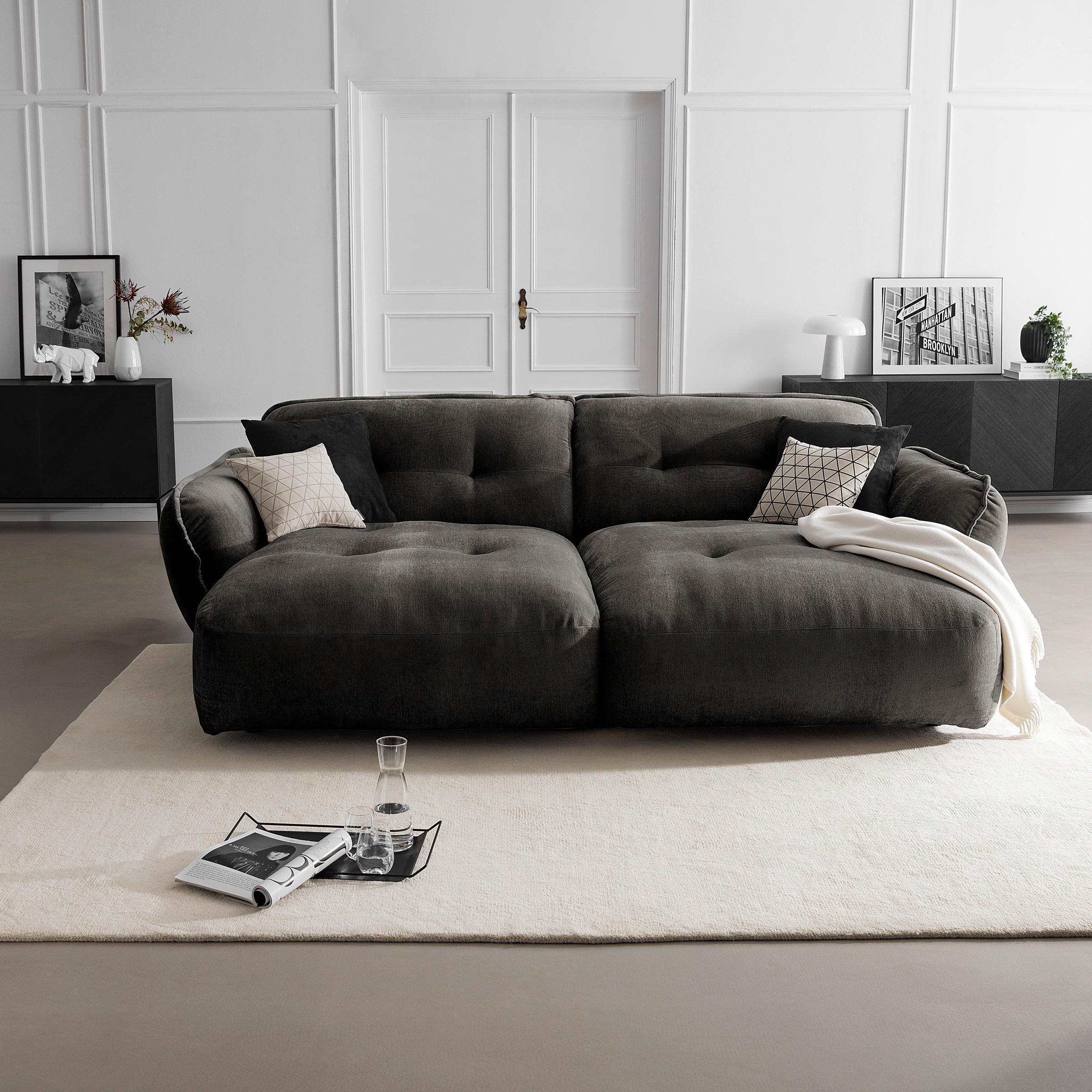 Bigsofa Fluffy, Anthrazit B: 285 Cm - Anthrazit/Schwarz, MODERN, Textil (285/87/184cm) - Trendmanufaktur