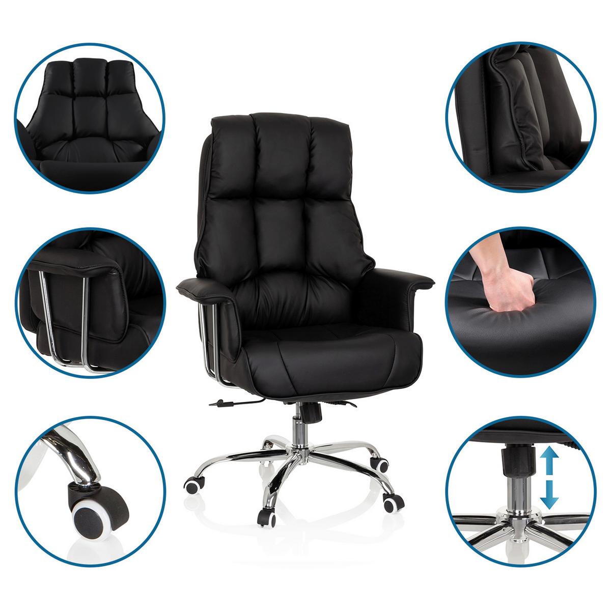 Chefsessel Commander Lederlook Schwarz bis 130kg - Chromfarben/Schwarz, MODERN, Kunststoff/Textil (75/130/64cm) - MID.YOU