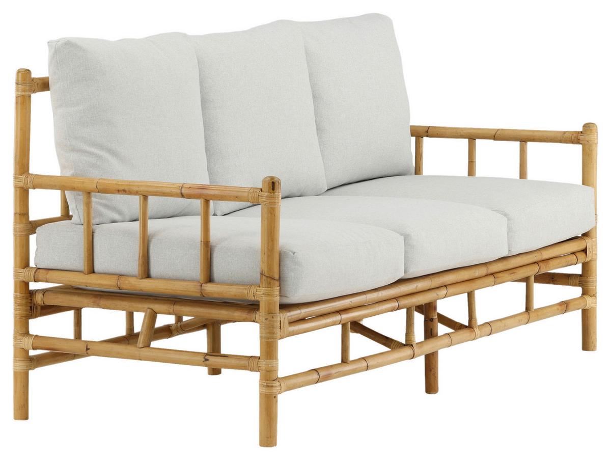 Loungesofa Cane - Hellbraun/Creme, KONVENTIONELL, Holz/Textil (180/88/77cm) - Gardenson