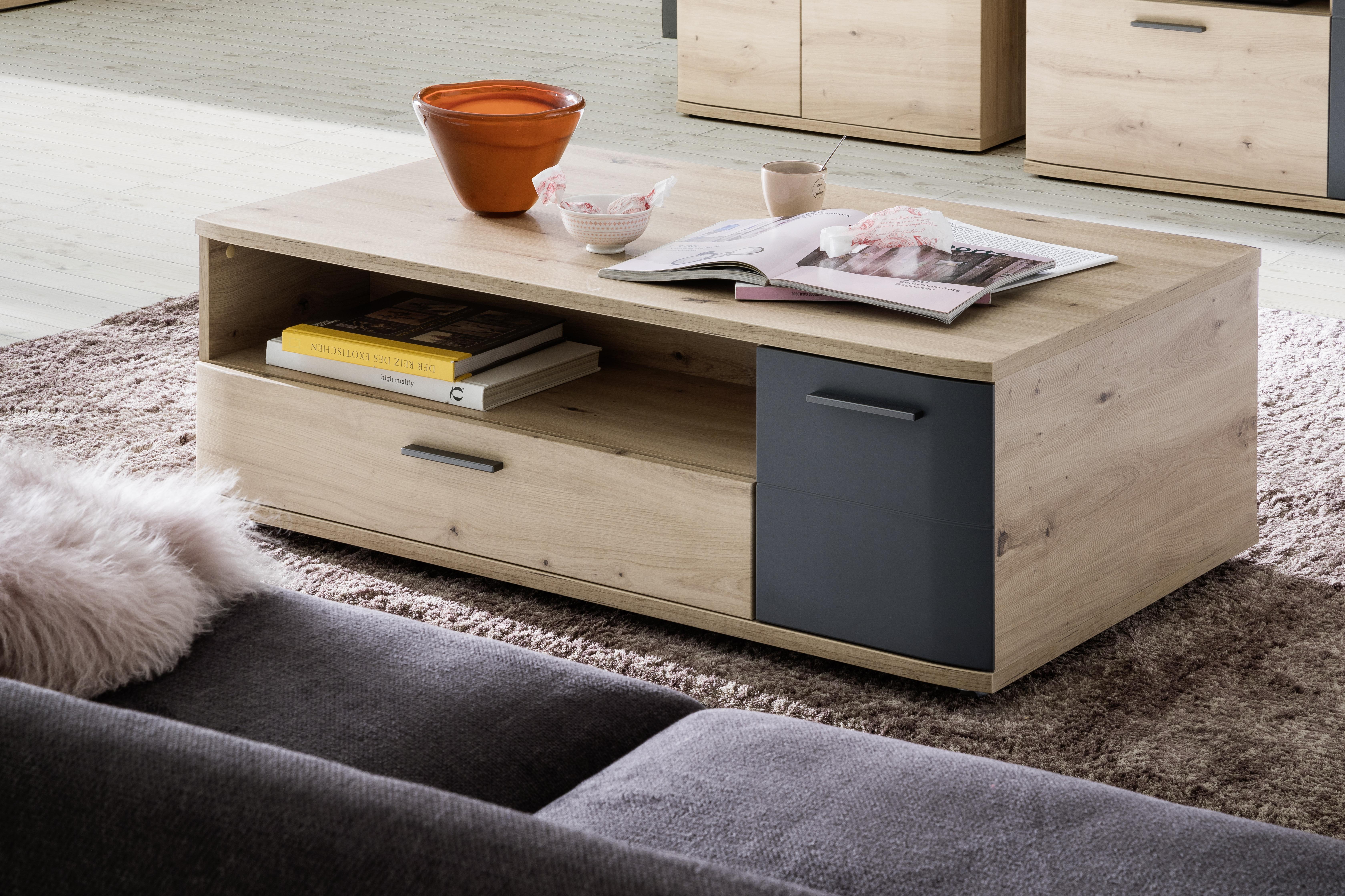Couchtisch Cortona mit Rollen Anthrazit/Eichefarben - Eichefarben/Anthrazit, Design, Holzwerkstoff (115/70/42cm) - Livetastic
