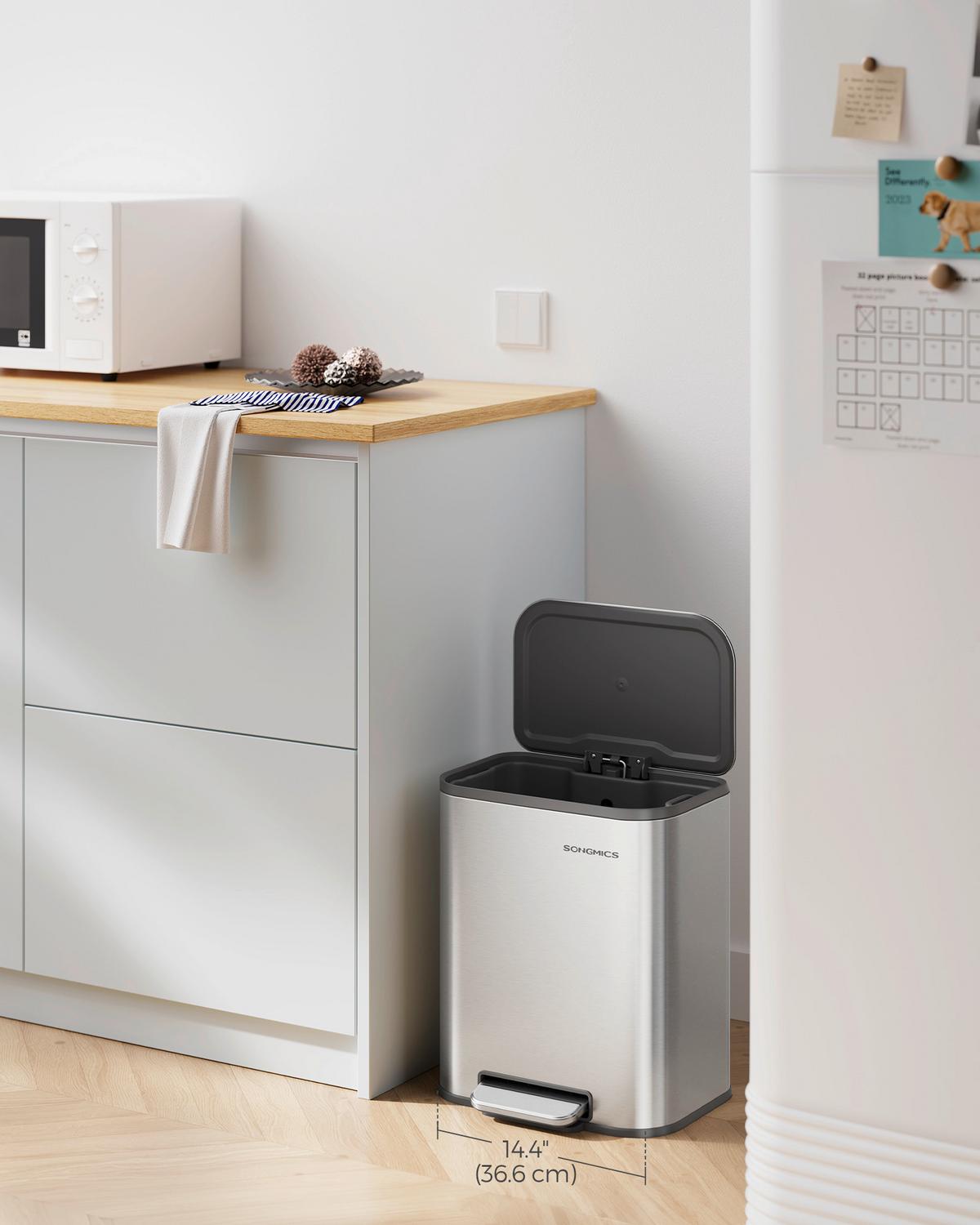 Abfallsammler Silberfarben B: 36,6cm - Silberfarben/Schwarz, Basics, Kunststoff/Metall (36,6/42,5/30cm)