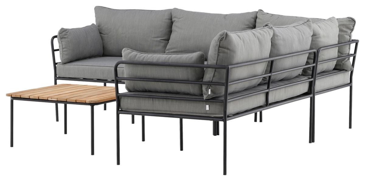 Loungegarnitur 2-Tlg Penh Metall/Akazienholz mit Kissen - Schwarz/Grau, KONVENTIONELL, Holz/Metall - Gardenson