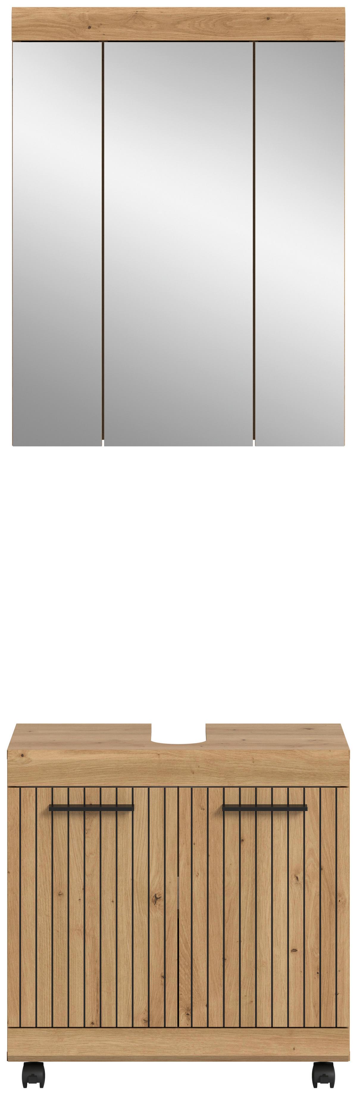Badezimmer Scout Eiche Artisan Dekor B: 60cm - Schwarz/Eiche Artisan, Trend, Glas/Holzwerkstoff (60cm) - MID.YOU