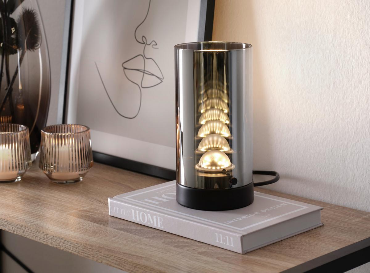 Stolná LED lampa BLOH - čierna/chrómová, Modern, kov/sklo (10/20cm) - Mömax