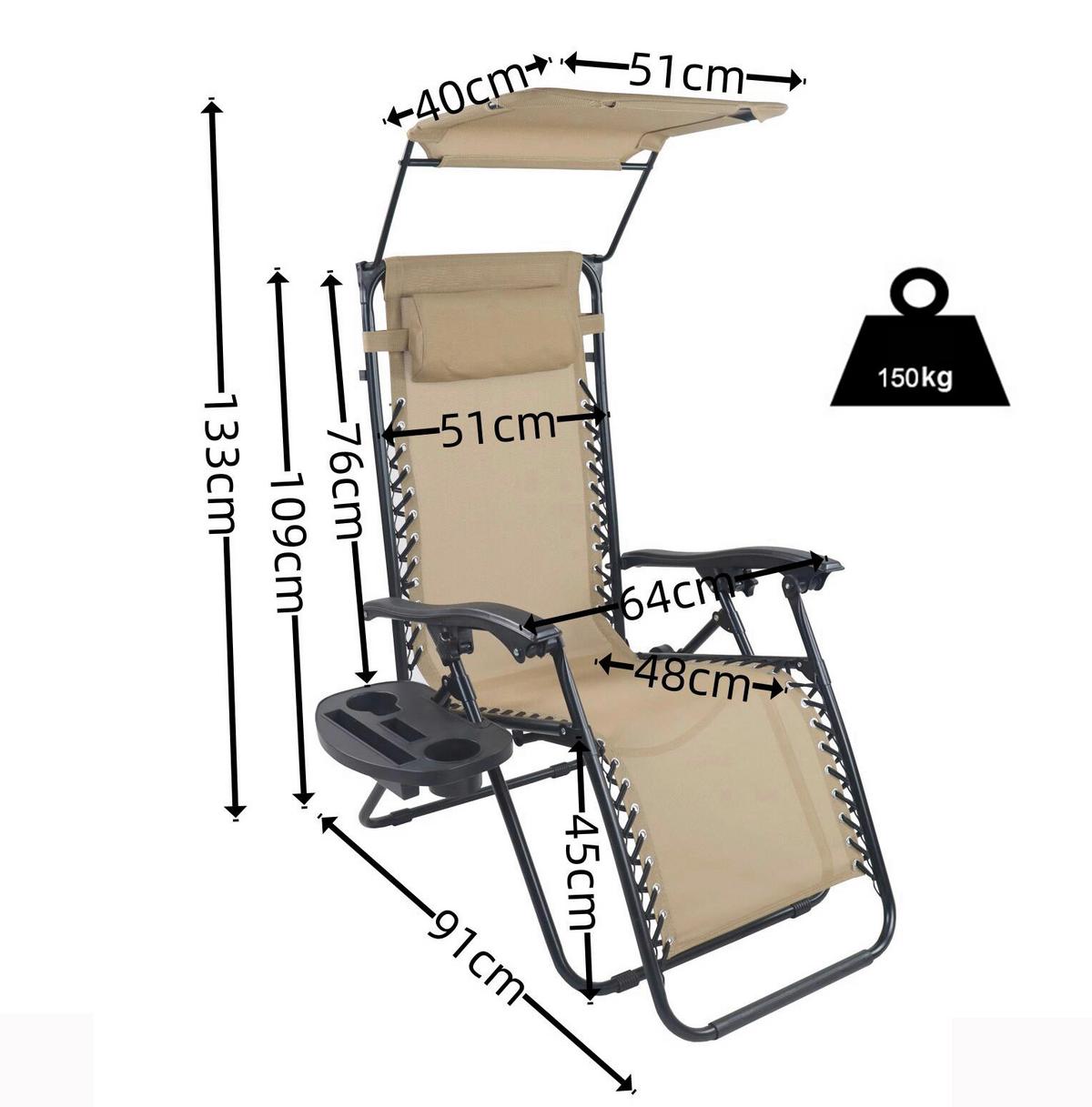 Gartenliege Maltosa Xl Klappbar, Beige - Beige, MODERN, Textil/Metall (64/133/91cm) - Gardenson