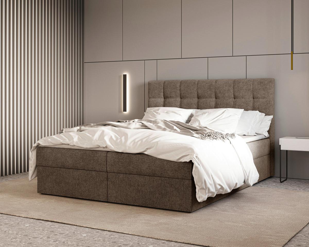 Boxbett Oslo mit Topper 180x200 - Schwarz/Braun, MODERN, Holz/Kunststoff (180/200cm) - Livetastic