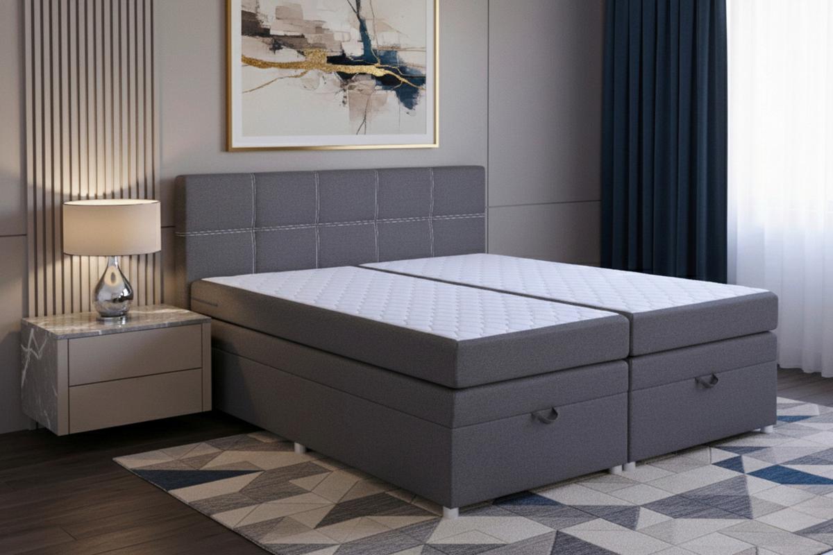 Boxspringbett Royal 180x200 Dunkelgrau - Chromfarben/Dunkelgrau, MODERN, Holzwerkstoff/Textil (180/200cm)