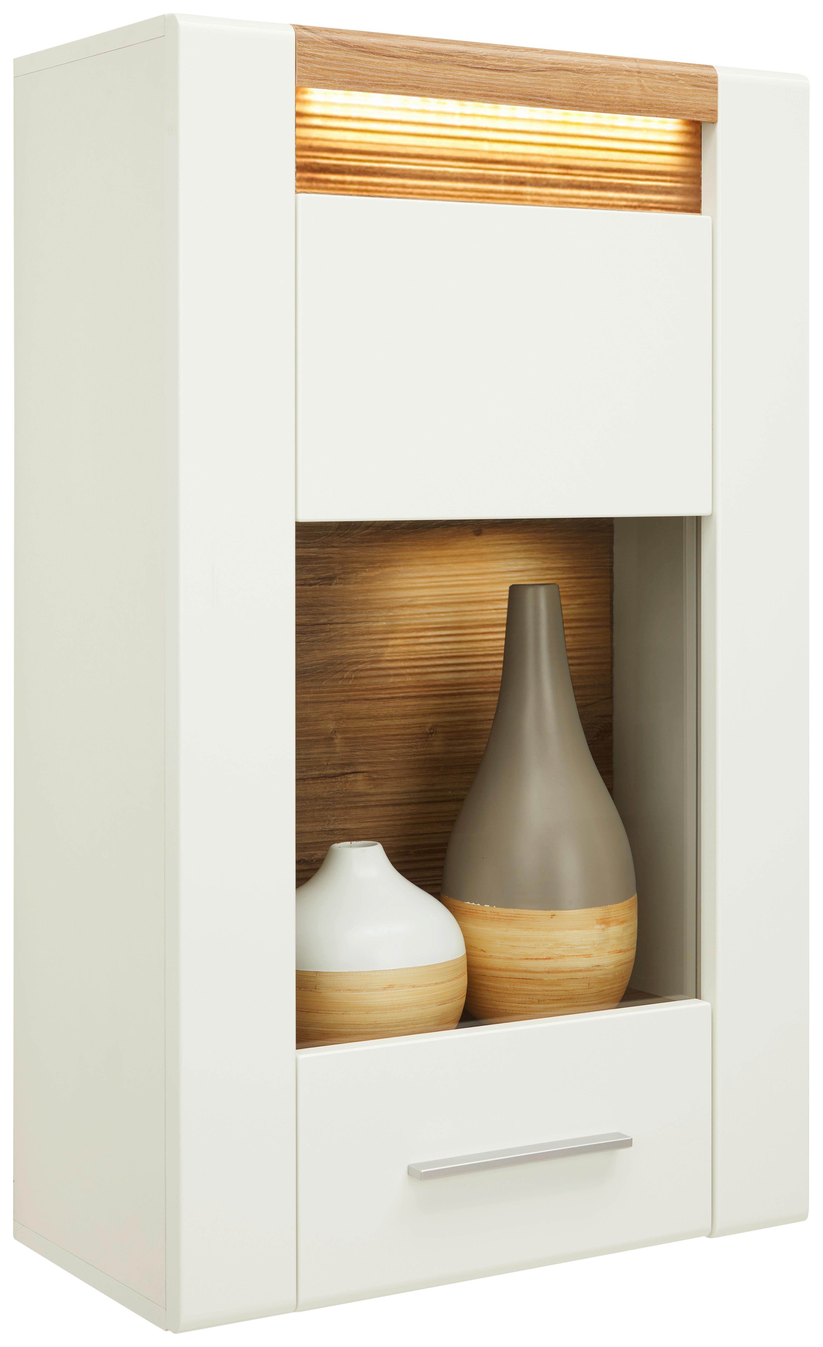 ZÁVĚSNÁ VITRÍNA LEONARDO - bílá/barvy dubu, Moderní, kov/kompozitní dřevo (60/98,5/30cm) - Mömax