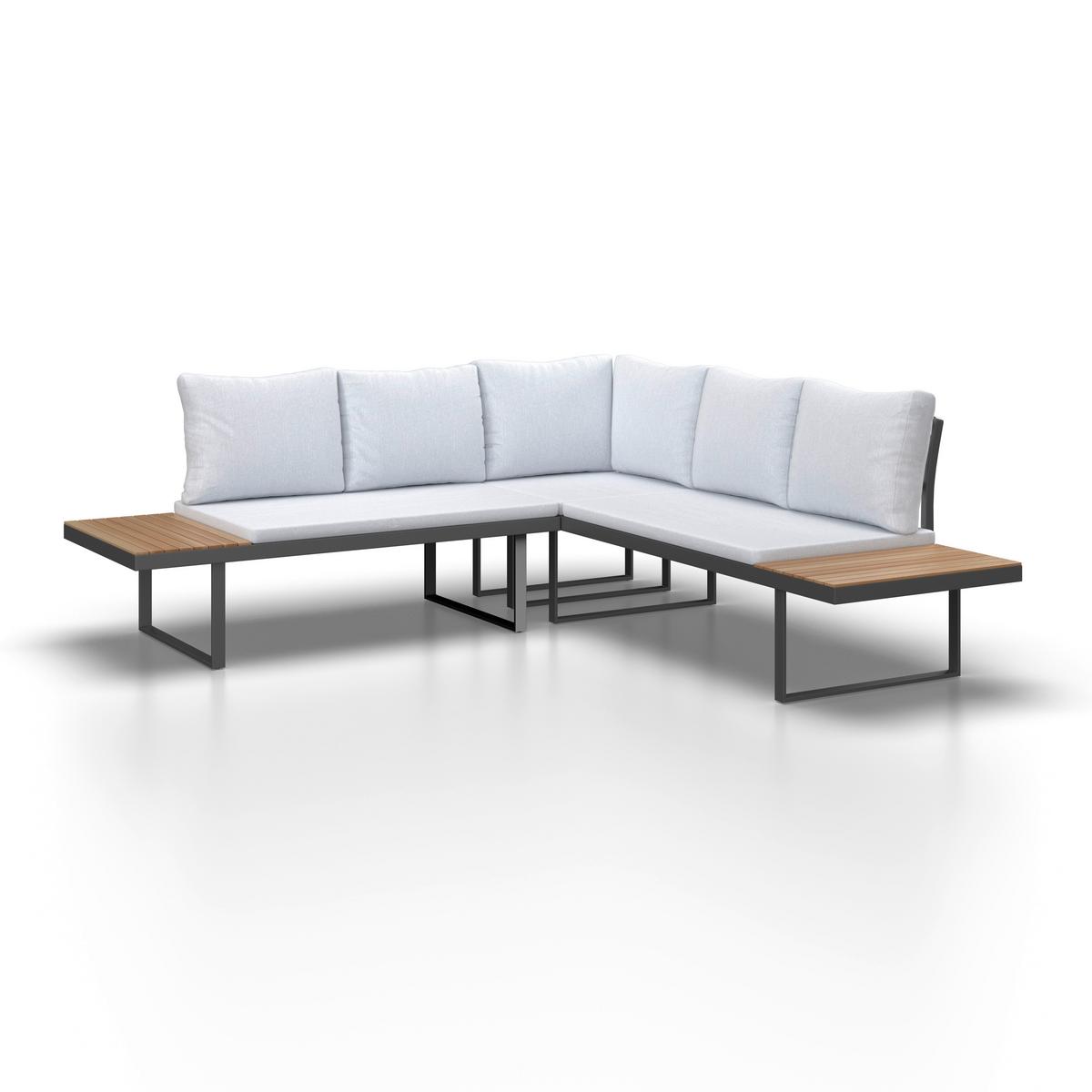 TERASOVÁ SEDACÍ SOUPRAVA ELIA - světle šedá, Moderní, kov/dřevo (236,5/75/236,5cm) - Bessagi Garden