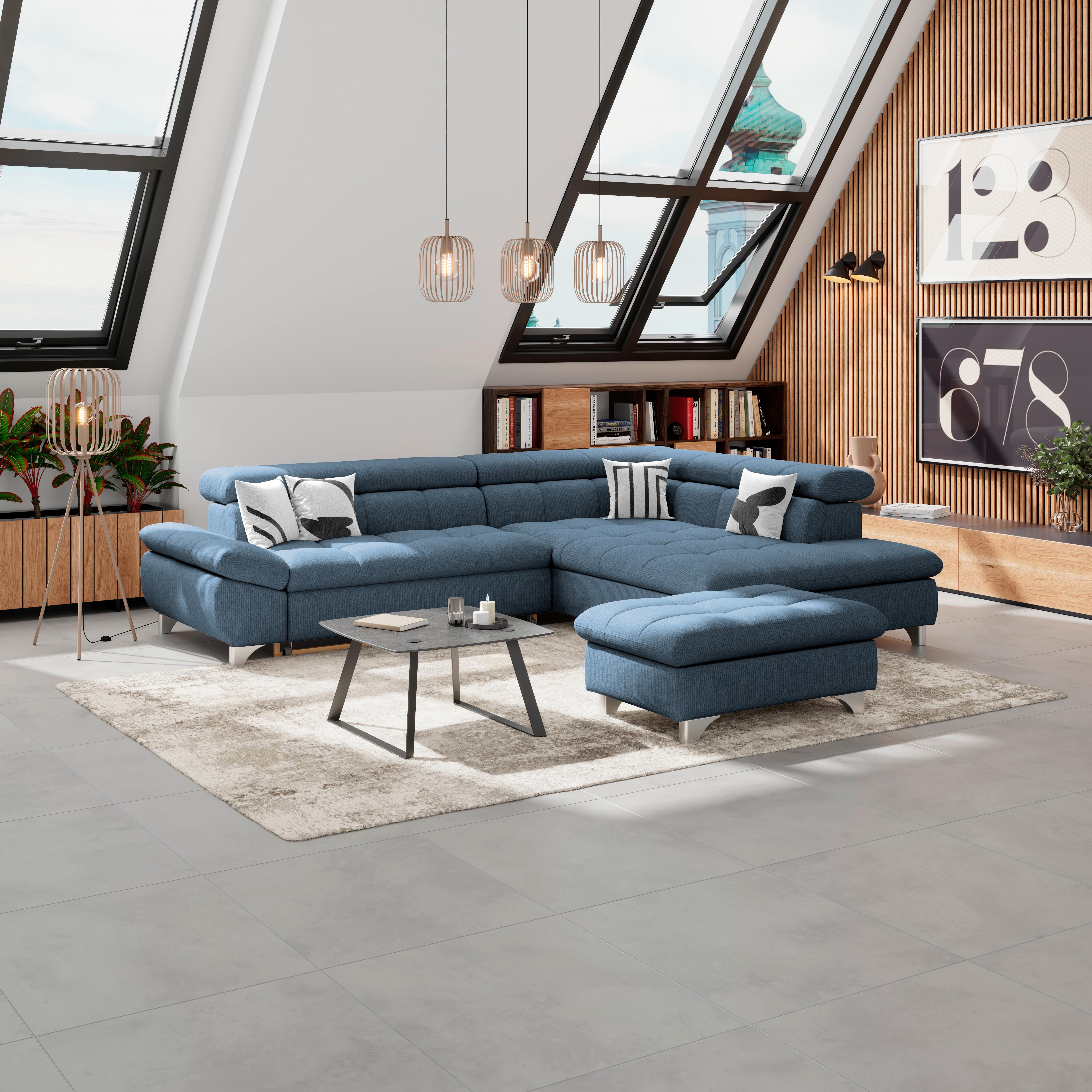 Hocker Gemini Dunkelblau, B: 108cm - Chromfarben/Dunkelblau, KONVENTIONELL, Textil (108/46/108cm)