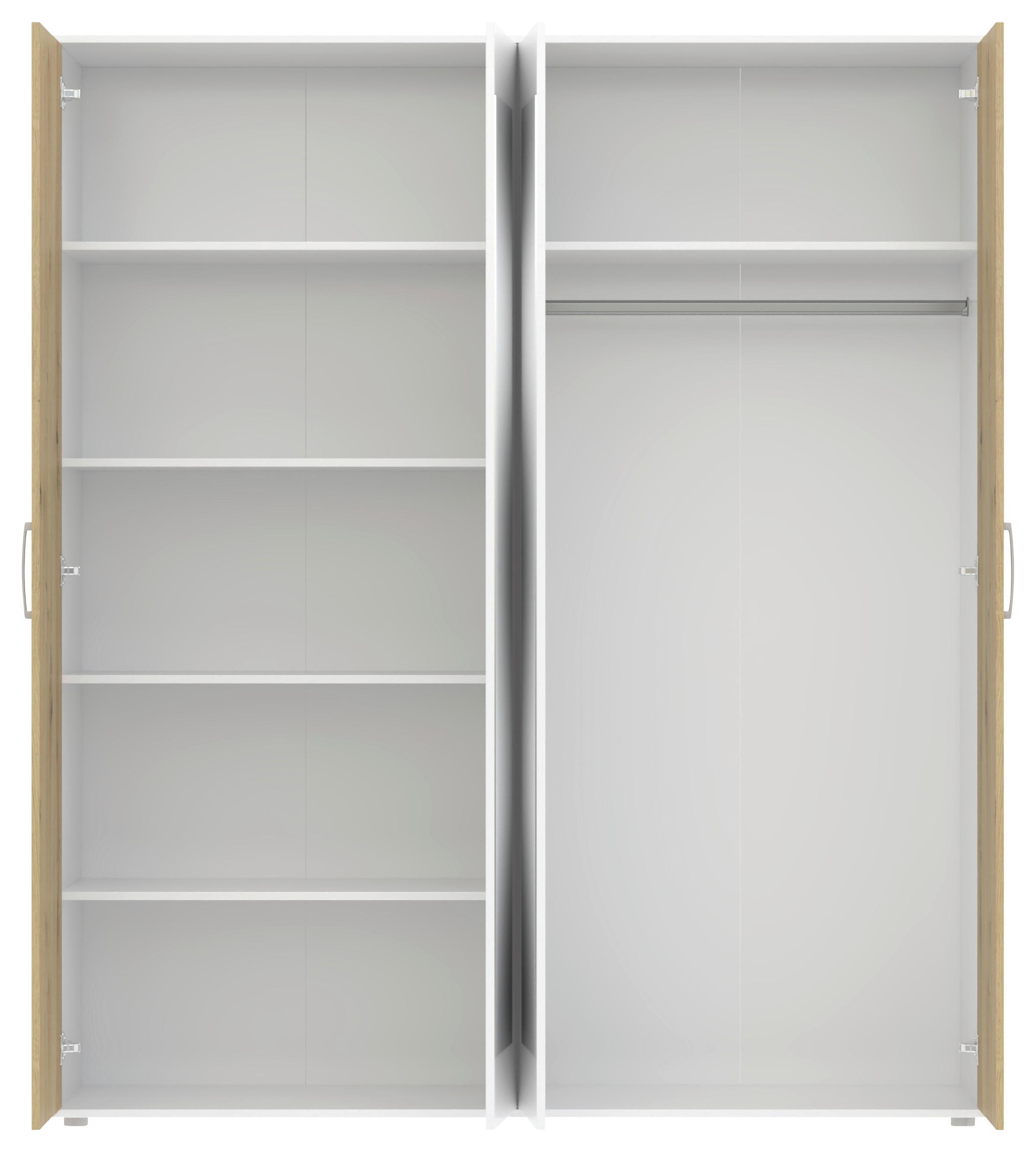 Kleiderschrank Jan, Weiß Eiche Artisan Dekor, B: 180 Cm - Weiß/Eiche Artisan, Trend, Glas/Holzwerkstoff (180/210/52cm)