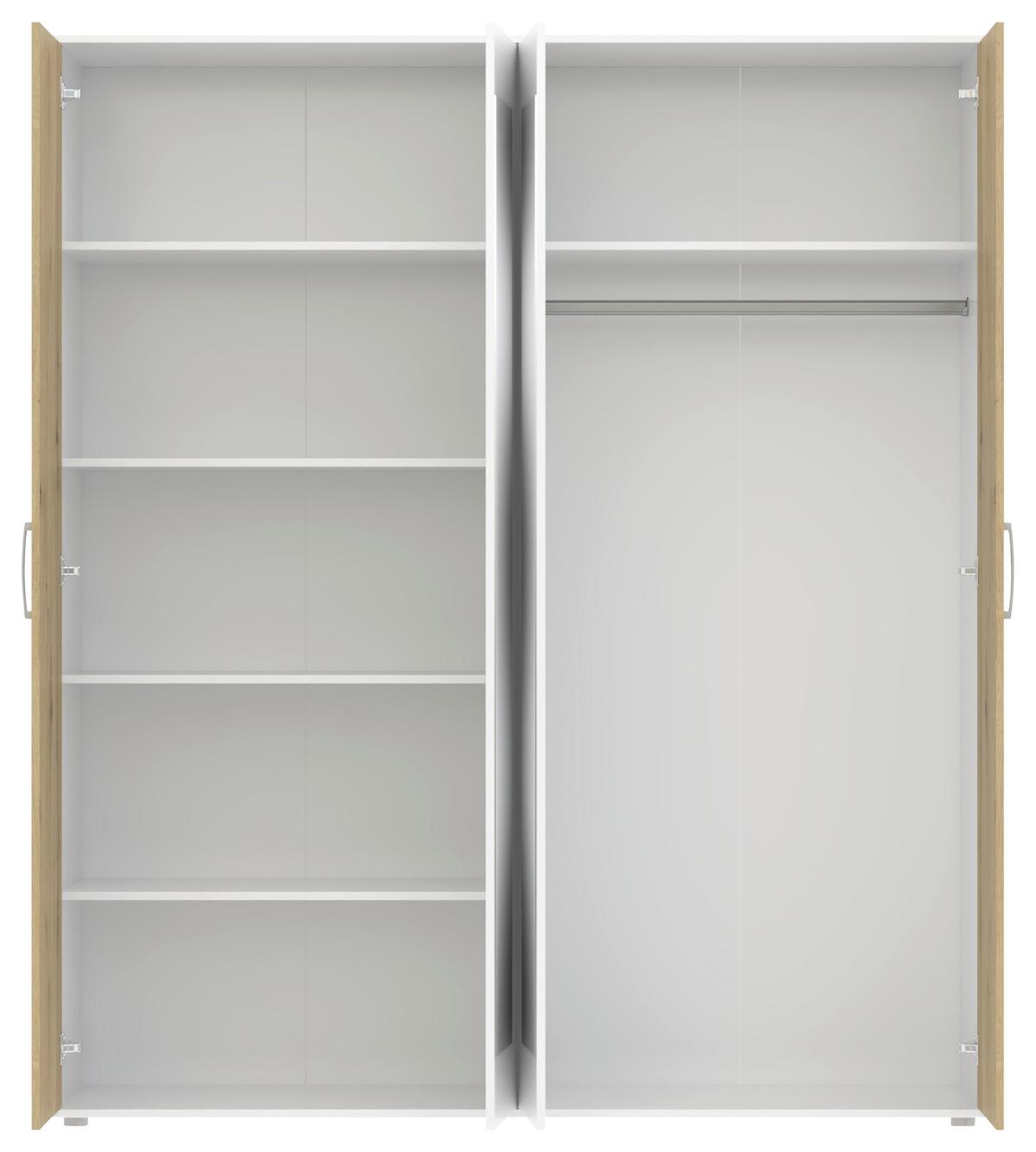 Kleiderschrank Jan, Weiß Eiche Artisan Dekor, B: 180 cm - Weiß/Eiche Artisan, Trend, Glas/Holzwerkstoff (180/210/52cm)