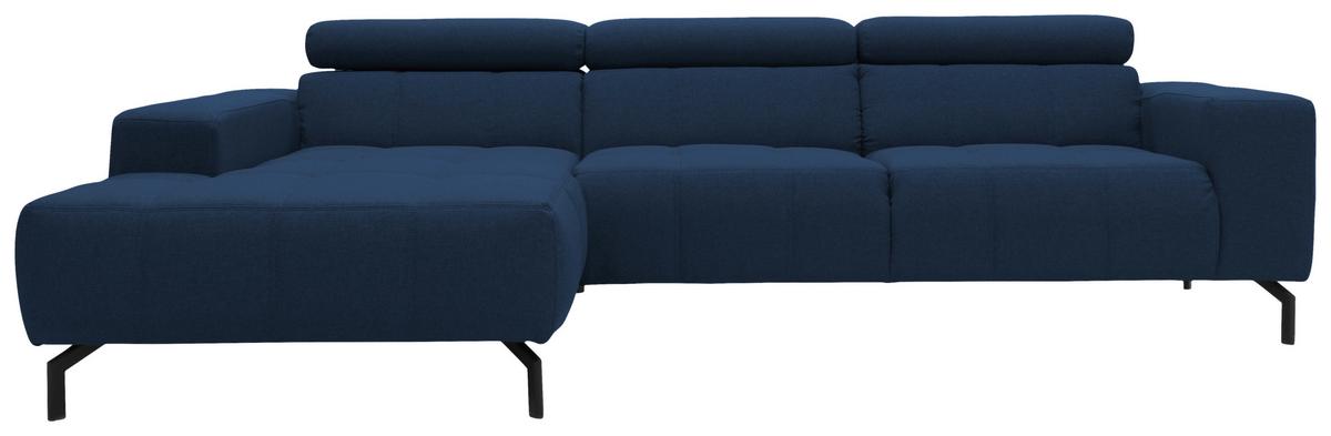 Ecksofa Kopfteil verstellbar Cunelli Dunkelblau Webstoff - Schwarz/Dunkelblau, Design, Textil (175/292cm) - MID.YOU