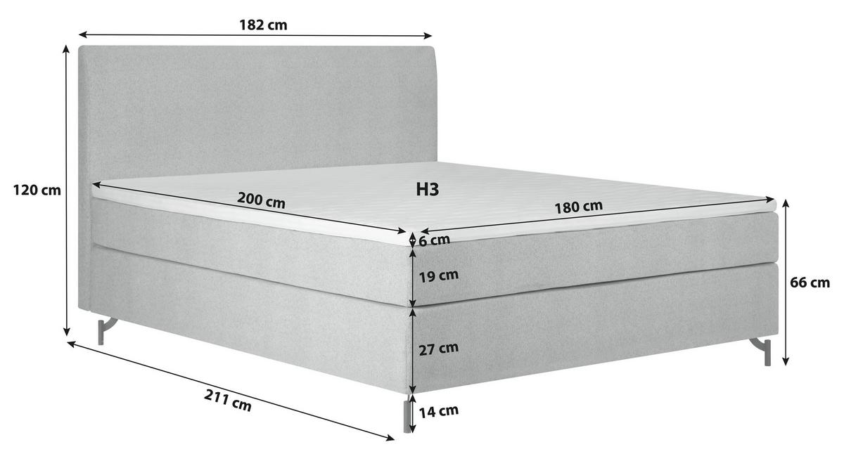 Boxspringbett Linz 180x200 cm Grau inkl. Topper - Schwarz/Grau, MODERN, Textil (180/200cm) - MID.YOU