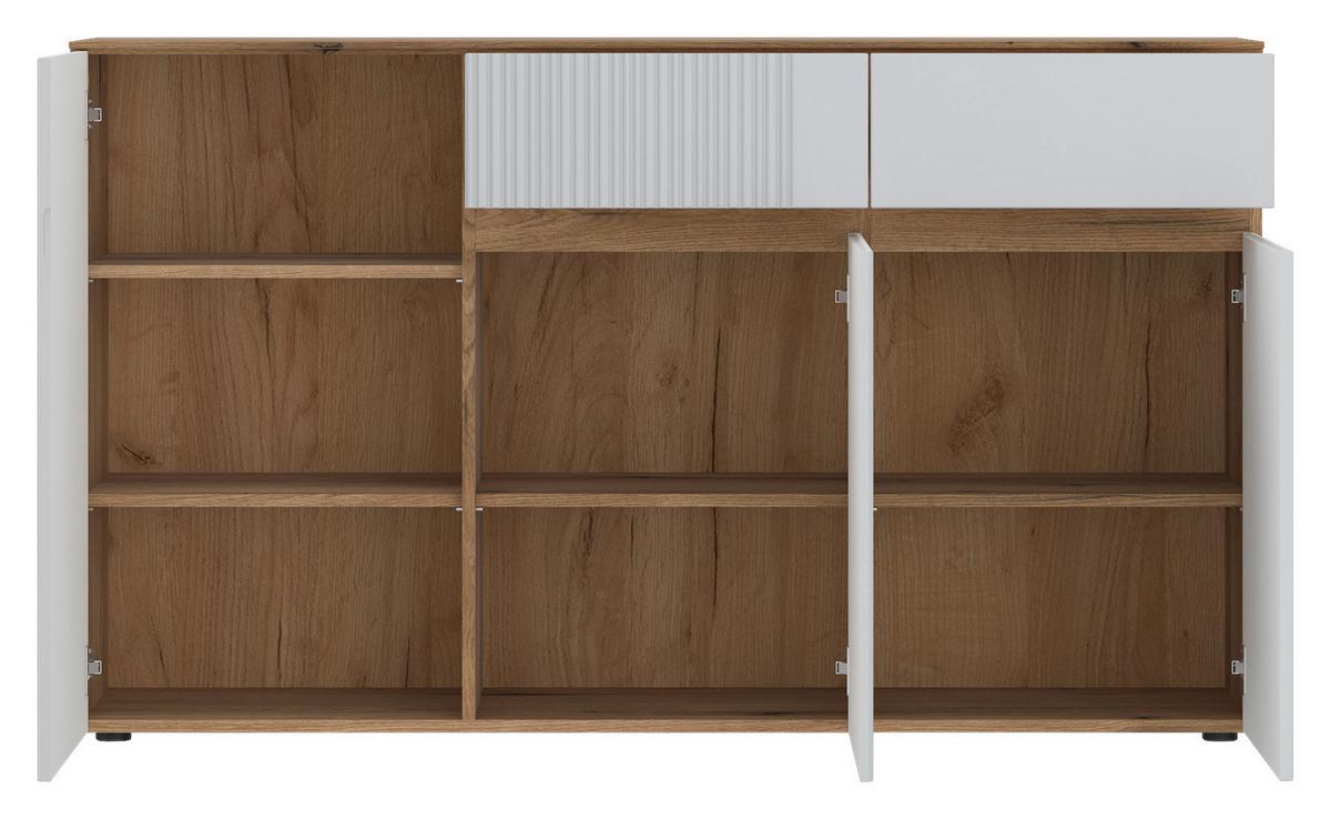 Široká komoda Manilla, š: 150cm - čierna/farba duba, Konventionell, kompozitné drevo/plast (150/88,3/40cm)