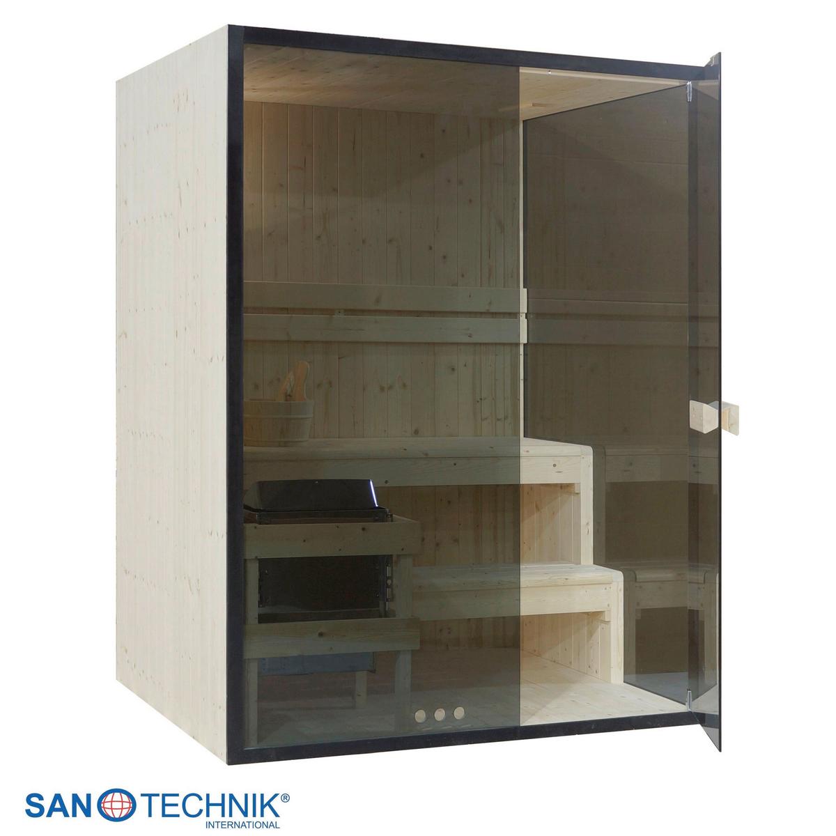 Sauna FALUN L geeignet für 2-3 Personen - Fichtefarben, Basics, Glas/Holz (150/120/200cm) - Sanotechnik