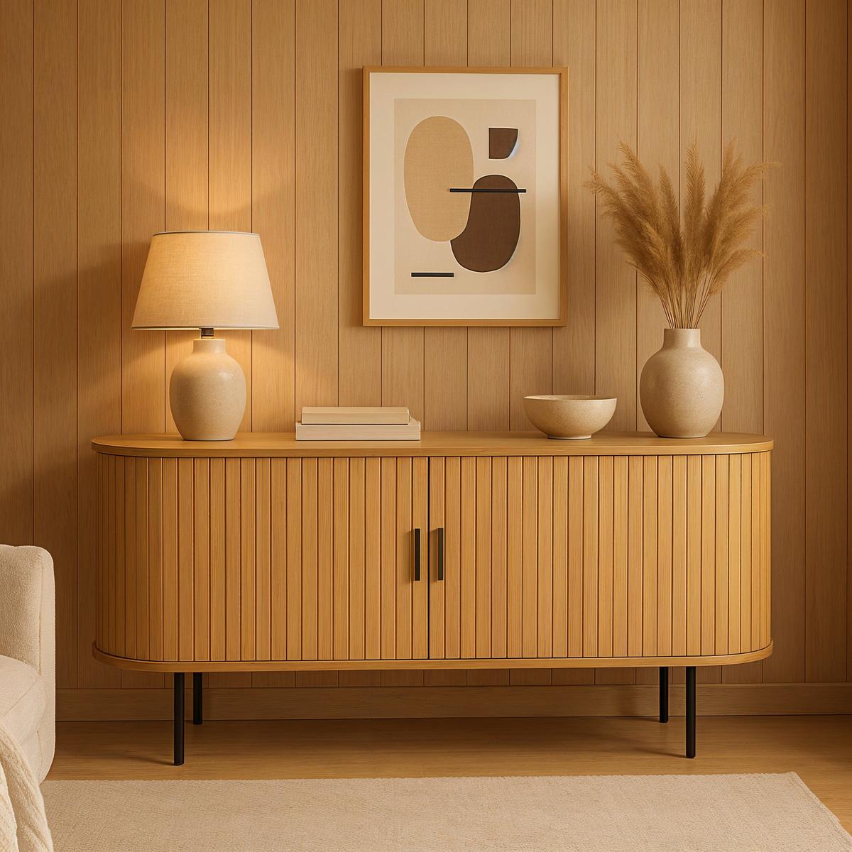 Sideboard Naturfarben/schwarz, B: 140cm - Schwarz/Naturfarben, Design, Holzwerkstoff (140/76/40cm) - Livetastic