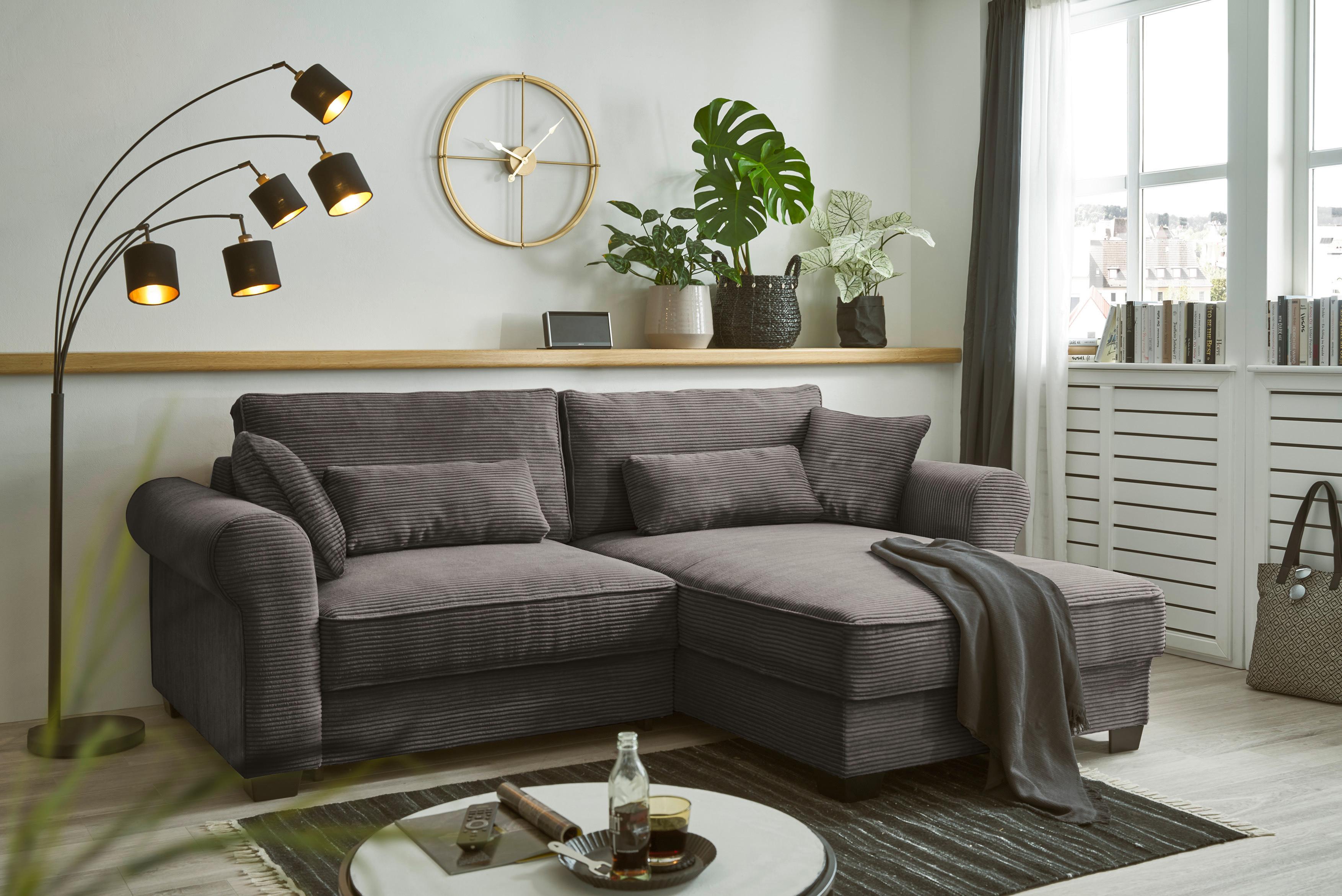 Ecksofa Mit Schlaffunktion Angelina Mokka Kord - Schwarz/Mokka, Basics, Textil (255/92/185cm) - MID.YOU
