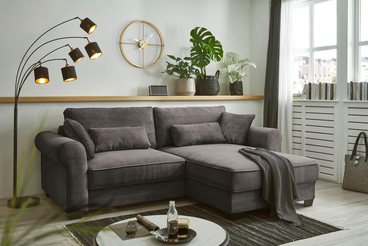 Ecksofa Mit Schlaffunktion Angelina Mokka Kord - Schwarz/Mokka, Basics, Textil (255/92/185cm) - MID.YOU