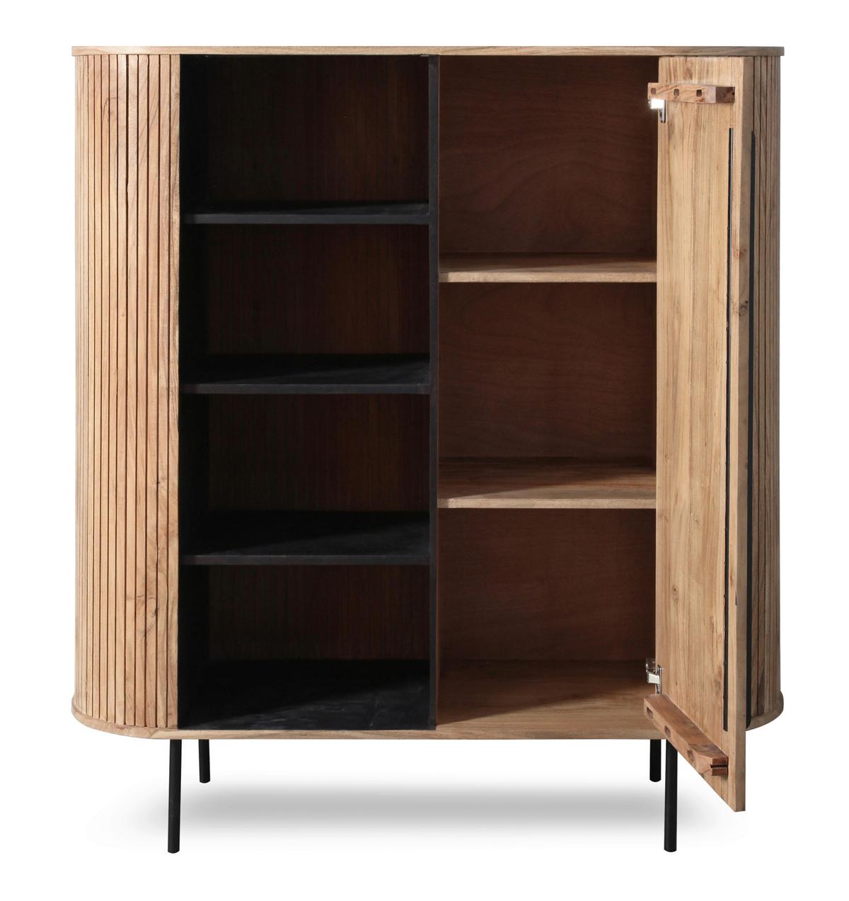 Highboard Kunja Akazie Massiv, B: 118 cm - Schwarz/Akaziefarben, Trend, Holz/Metall (118/135/40cm)