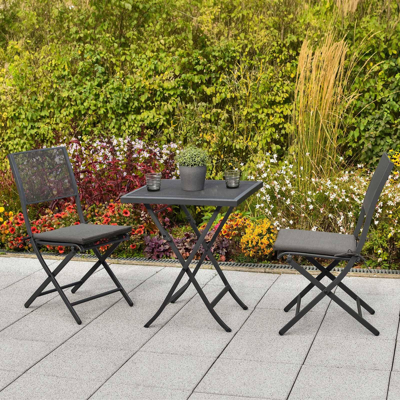 Balkonset Samos Set 5tlg. - Graphitfarben/Grau, MODERN, Kunststoff/Metall - Gardenson