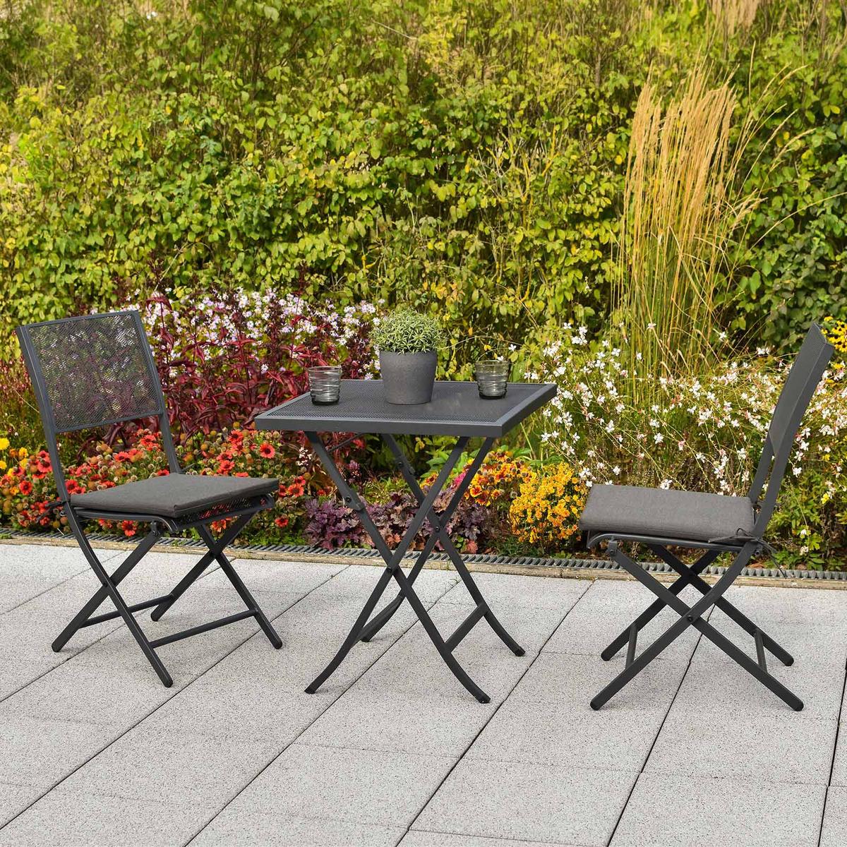 Balkonset Samos Set 5tlg. - Graphitfarben/Grau, MODERN, Kunststoff/Metall - Gardenson