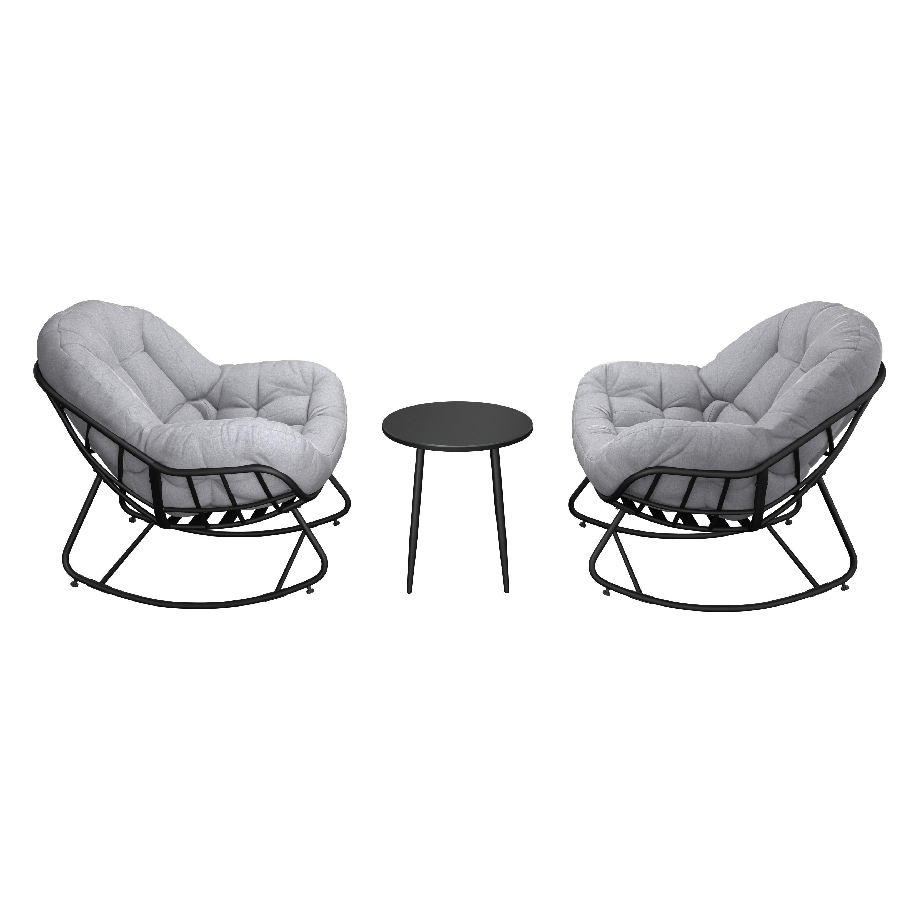 Záhradná sada na balkón ISABEL - čierna/svetlosivá, Modern, kov/textil (92/111/87cm) - Bessagi Garden