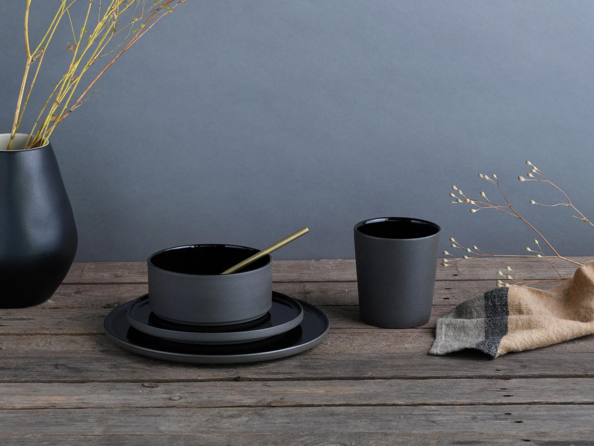Kaffeebecherset Futuro Schwarz L: 22,5 cm - Schwarz, Basics, Keramik (22,5/22,5/13,5cm) - Creatable