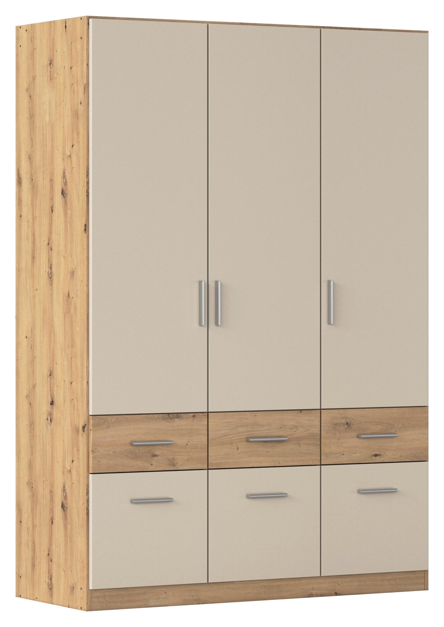 Skriňa s otočnými dveřmi CELLE, šířka 136 cm - dub artisan/barvy hliníku, Konvenční, kompozitní dřevo/plast (136/197/54cm) - Mömax