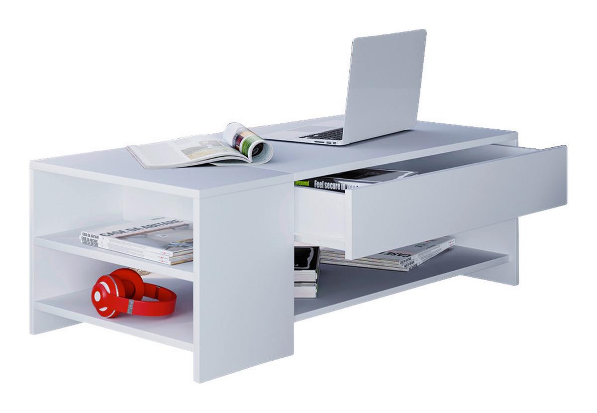 Couchtisch Mit Lade + Fächern Tindus, Weiß - Weiß, Basics, Holzwerkstoff (100/50/35cm) - MID.YOU