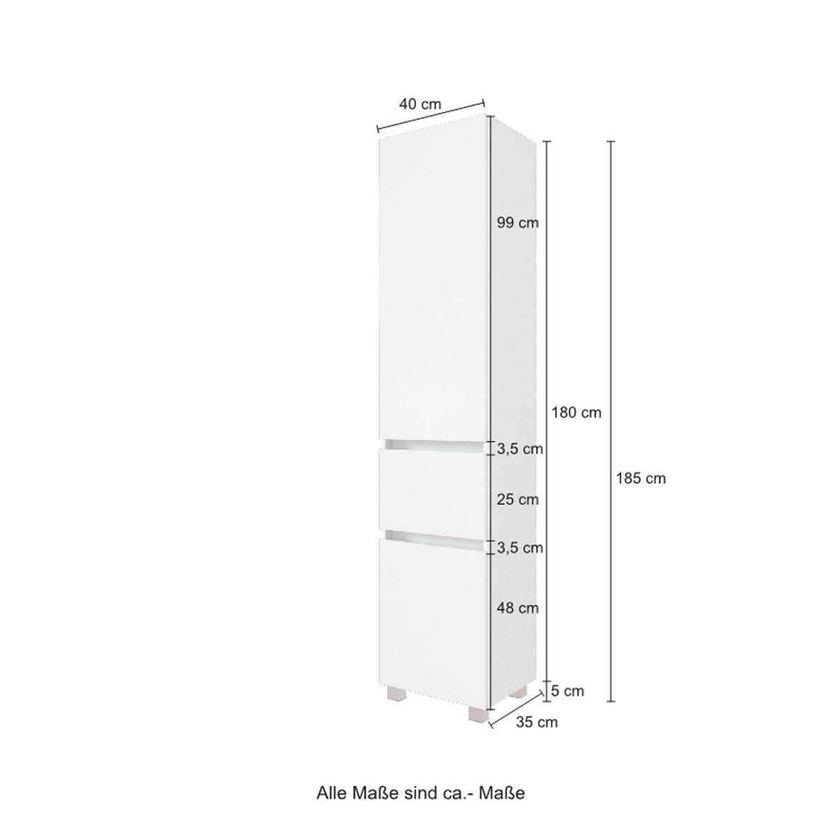 Hochschrank Kopenhagen B: 40 cm Weiß/Eiche Dekor - Eichefarben/Silberfarben, KONVENTIONELL, Holzwerkstoff (40/180/35cm) - Held