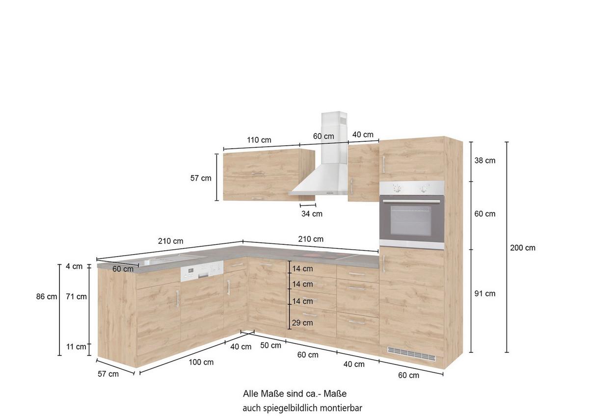 Eckküche Winkelblock Ohne Geräte 270x210 Cm Anthrazit - Eichefarben/Anthrazit, MODERN, Holzwerkstoff (210/270cm) - Held