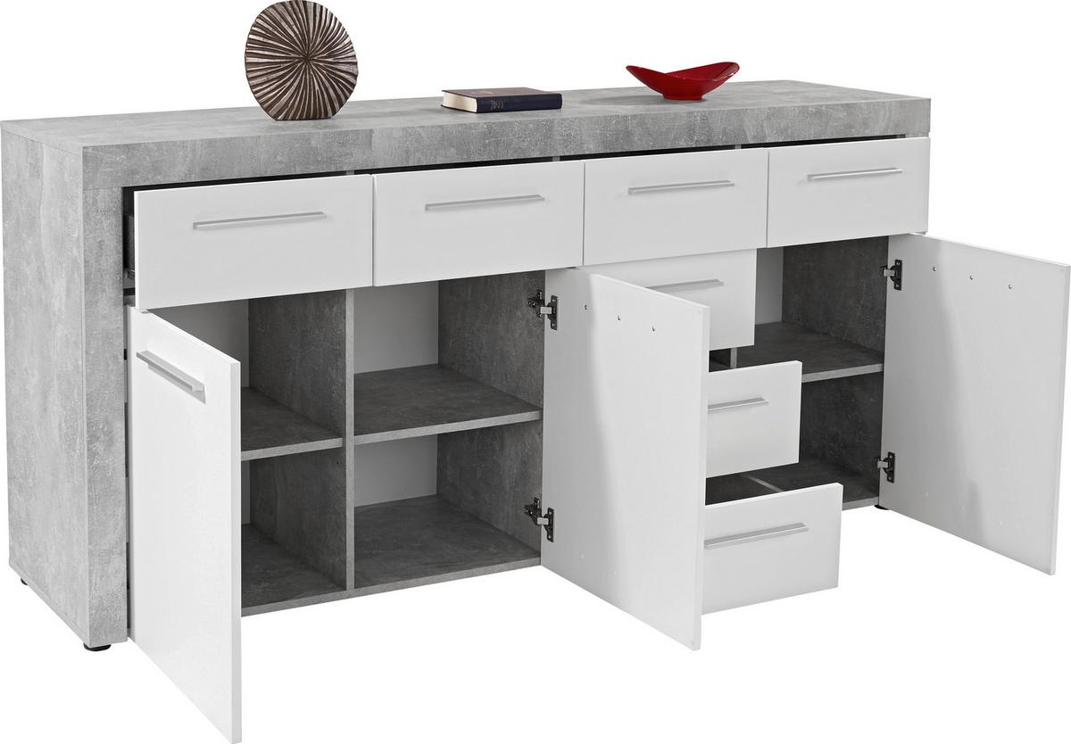 Kommode B 194cm Focus Beton Optik/weiß - Schwarz/Weiß, MODERN, Holzwerkstoff (194/86/45cm)