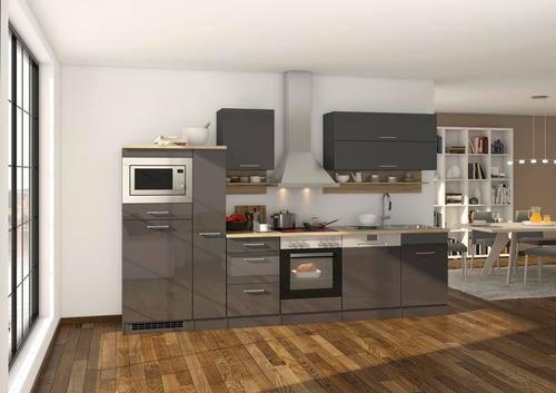 Küchenzeile Mailand mit Geräten 310 cm Anthrazit Elegant - Eichefarben/Anthrazit, MODERN, Holzwerkstoff (310cm) - Held