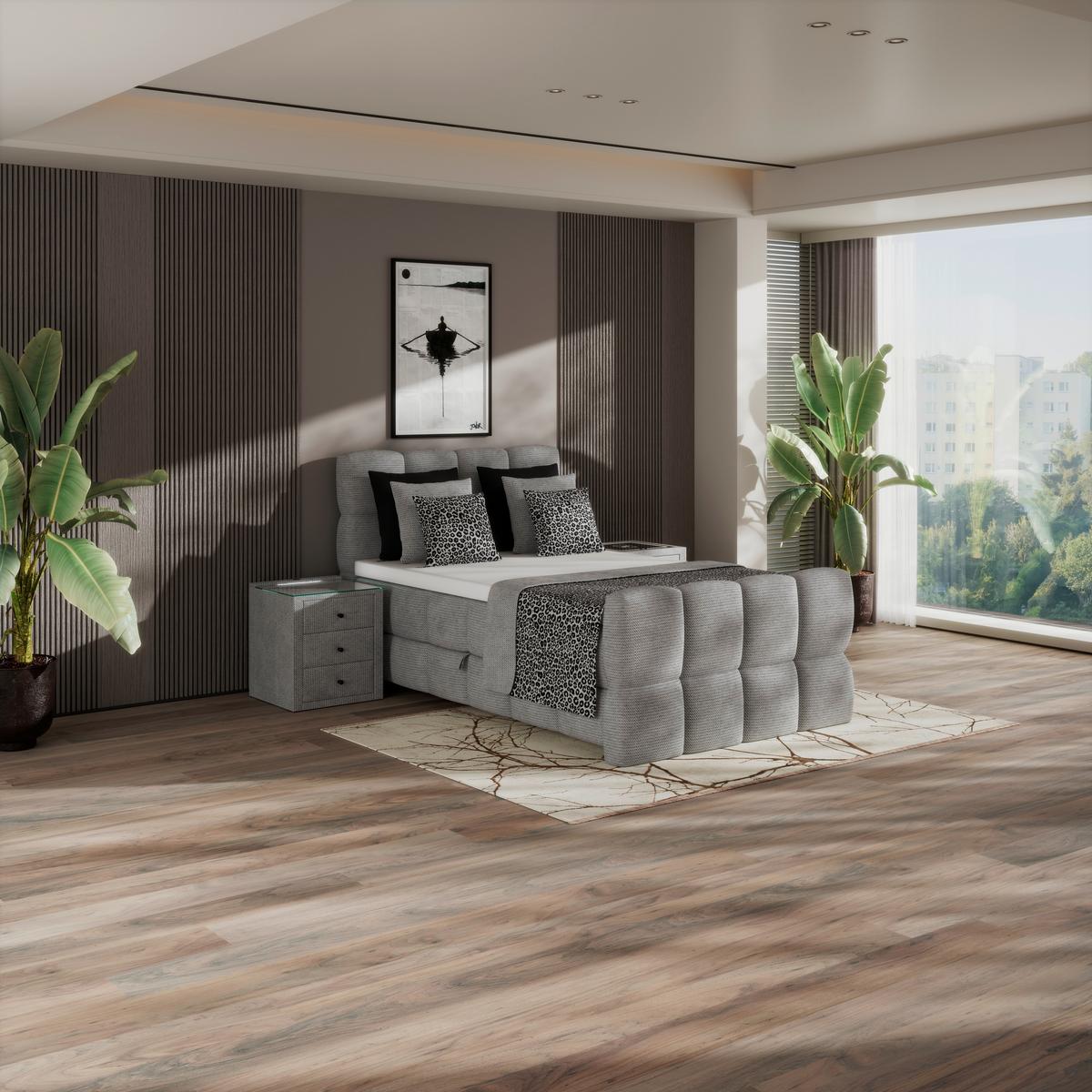 Boxspringbett Brisbane inkl. Bettkasten 120x200 - Hellgrau/Schwarz, Trend, Holz/Holzwerkstoff (120/200cm) - Sembella